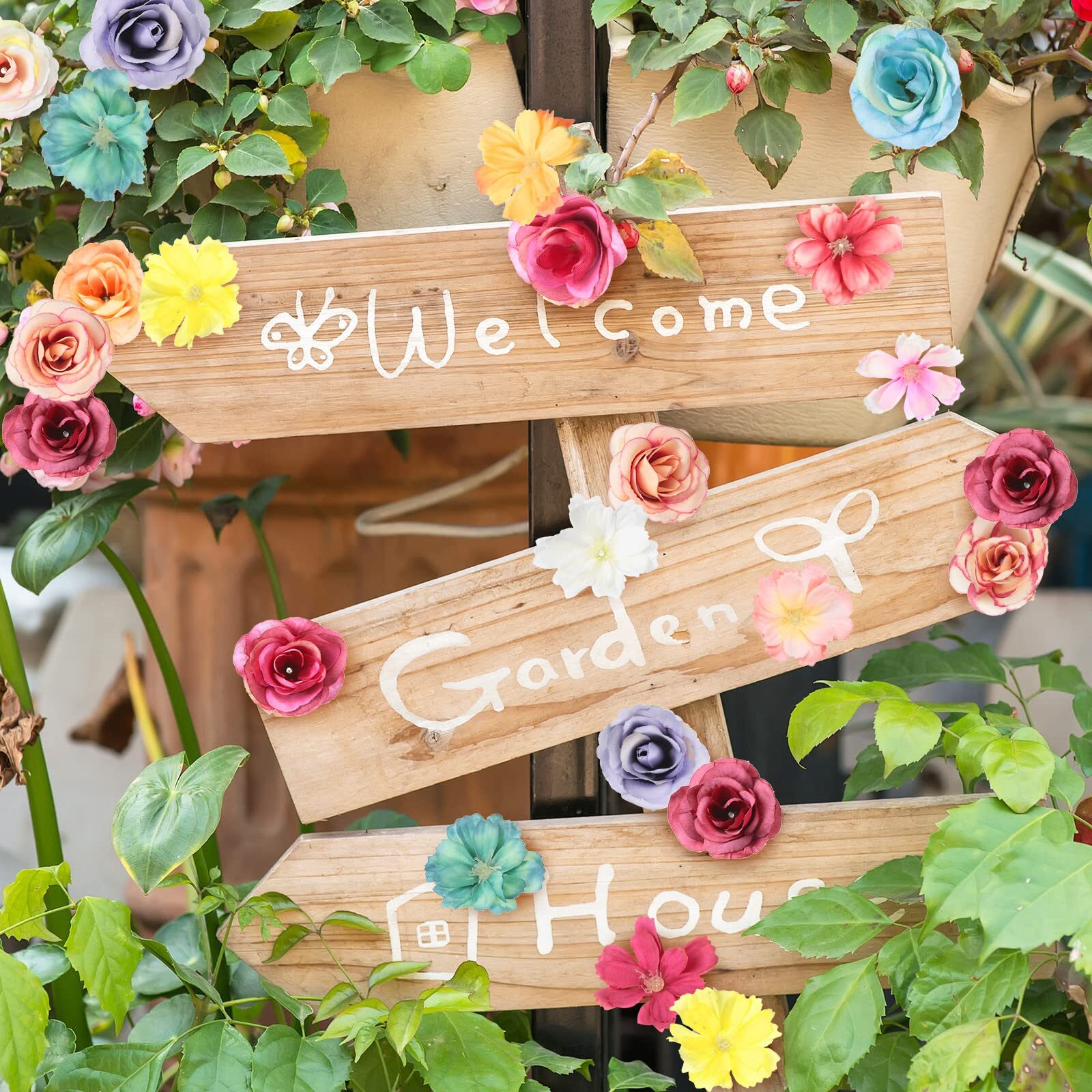 80PCS Faux Flower Heads Mini Artificial Peony Daisy Rose for Wedding Crafts