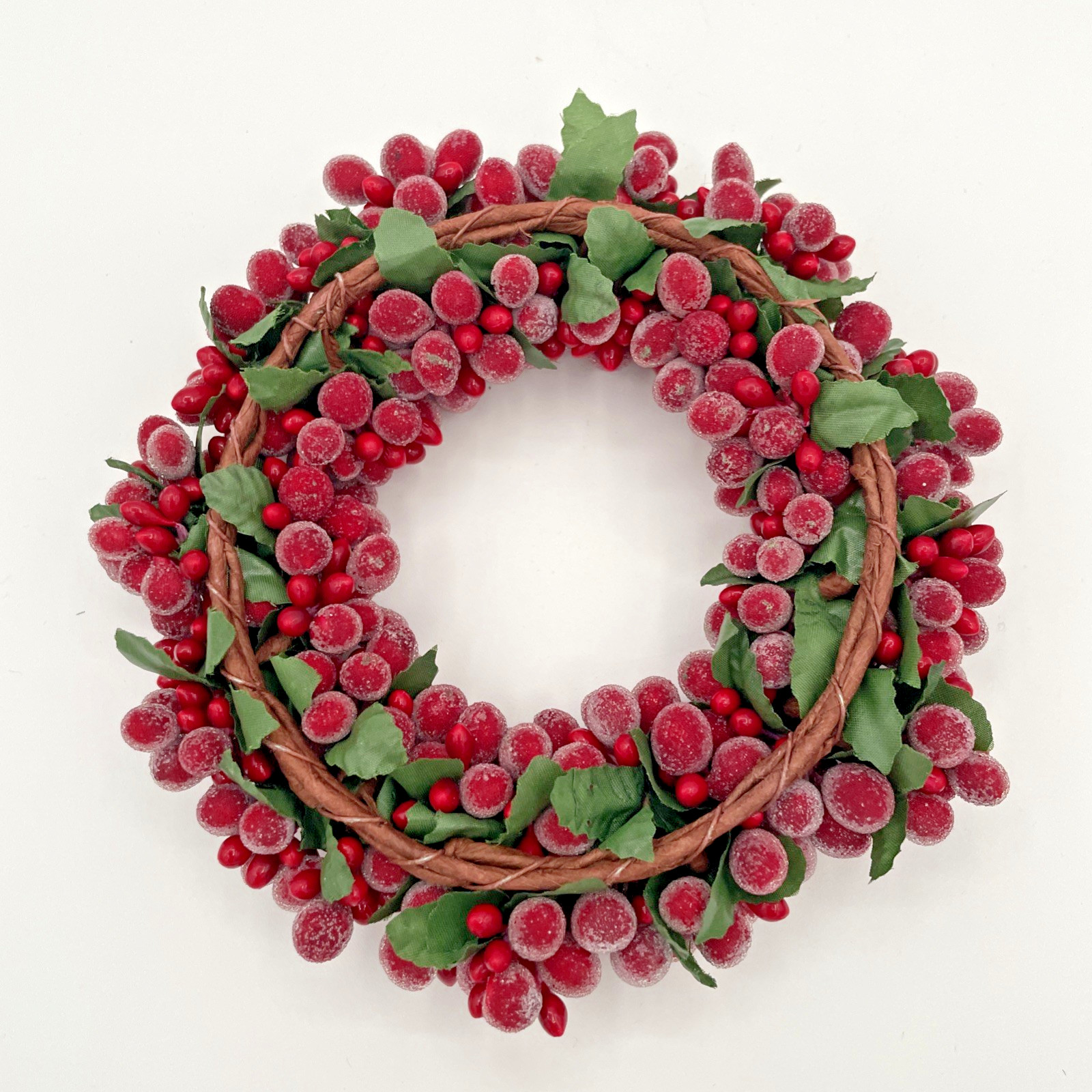 Small Wreath – Candle Ring – Red Frosted and Unfrosted Berries – 6 In.