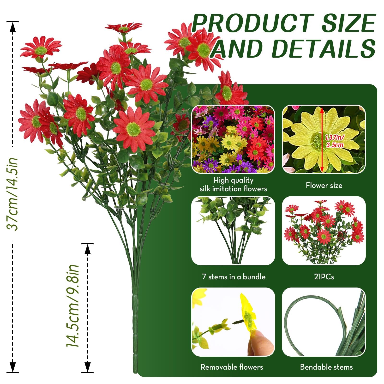 40 Bundles Artificial Daisies Flowers Fake Silk Plant for Indoor Outdoor Deco…
