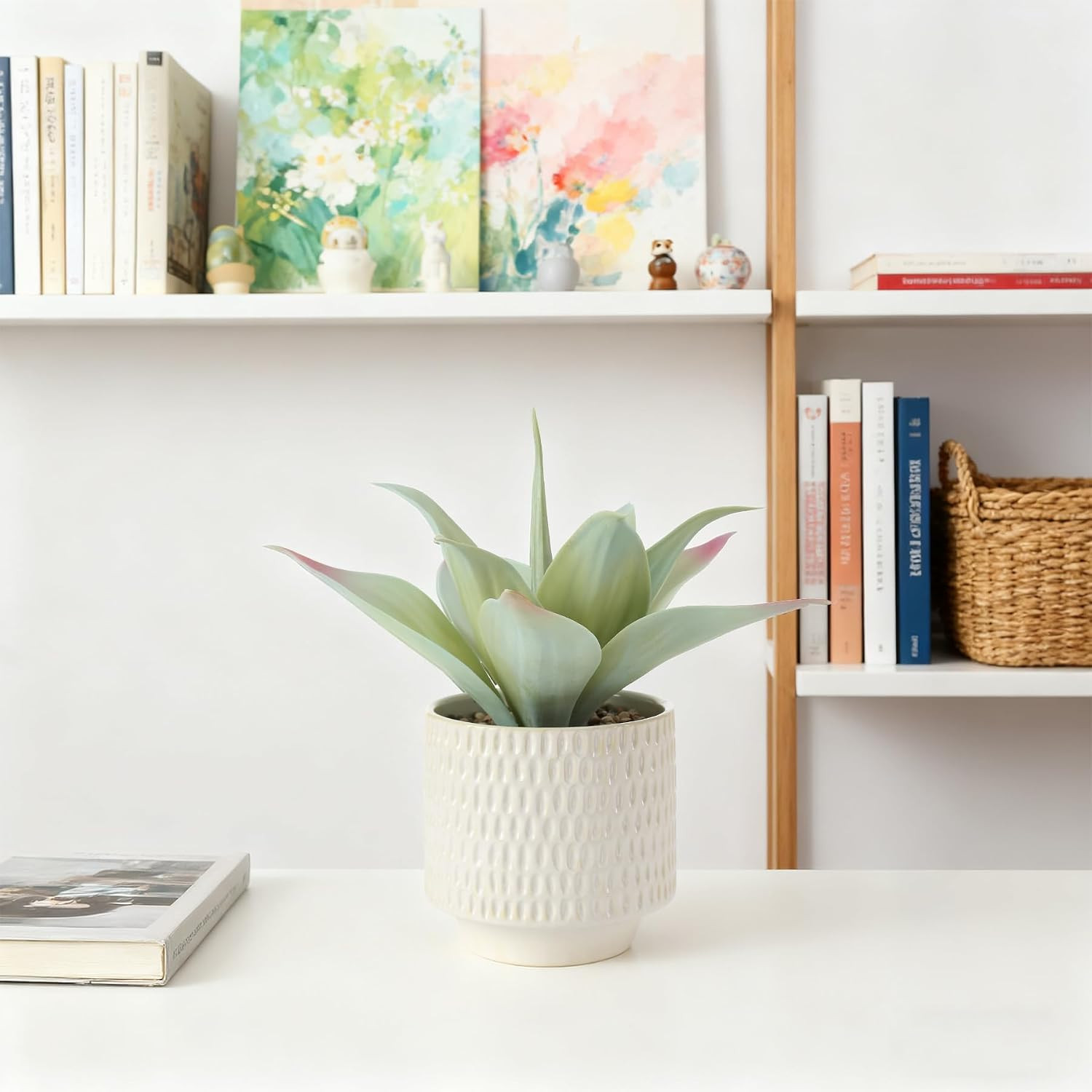 Realistic 11.8″ Artificial Agave Plant in Ceramic Pot for Home Decor