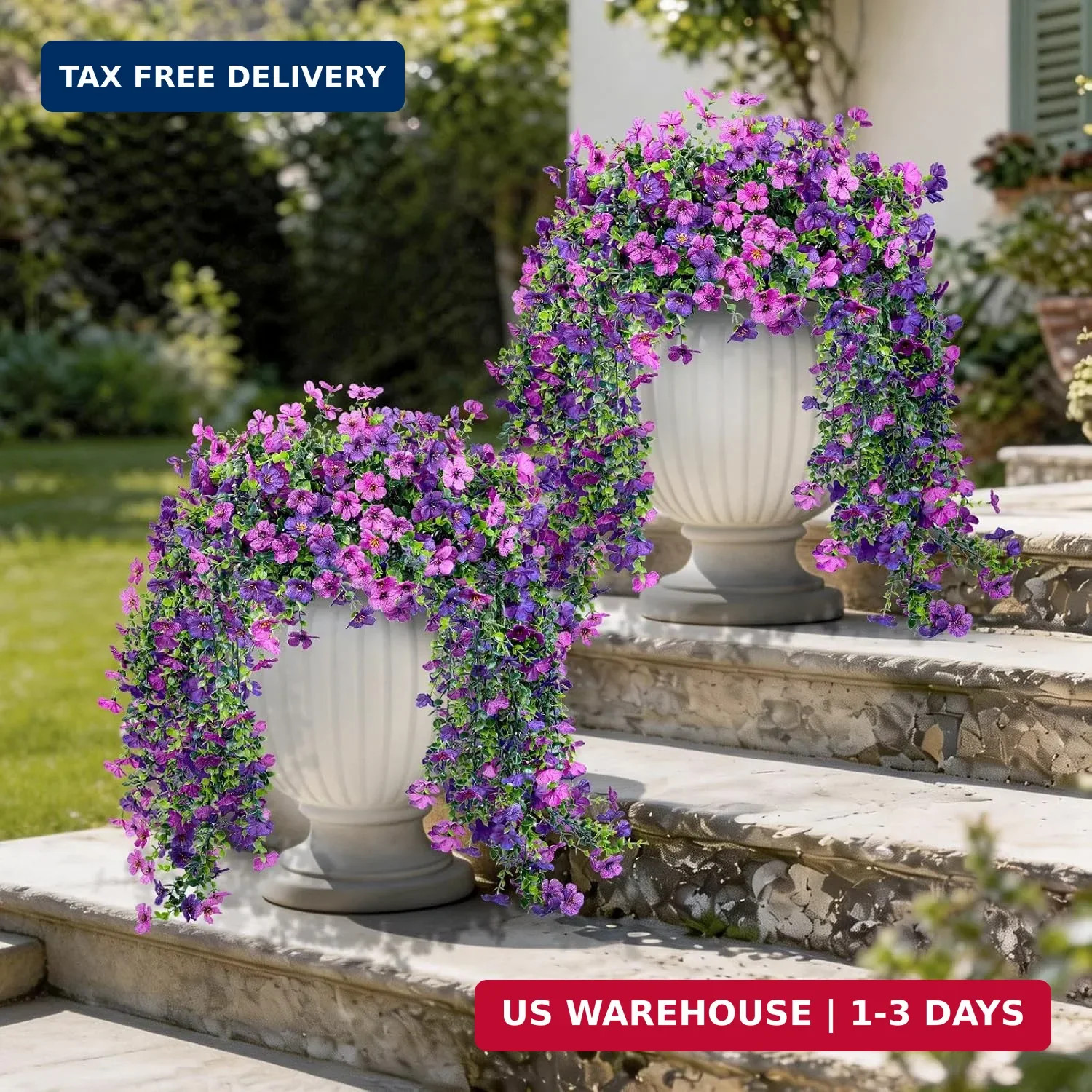 Artificial Hanging Flowers for Outdoors Faux Plants Spring Porch Decor, 2 Pcs Fa