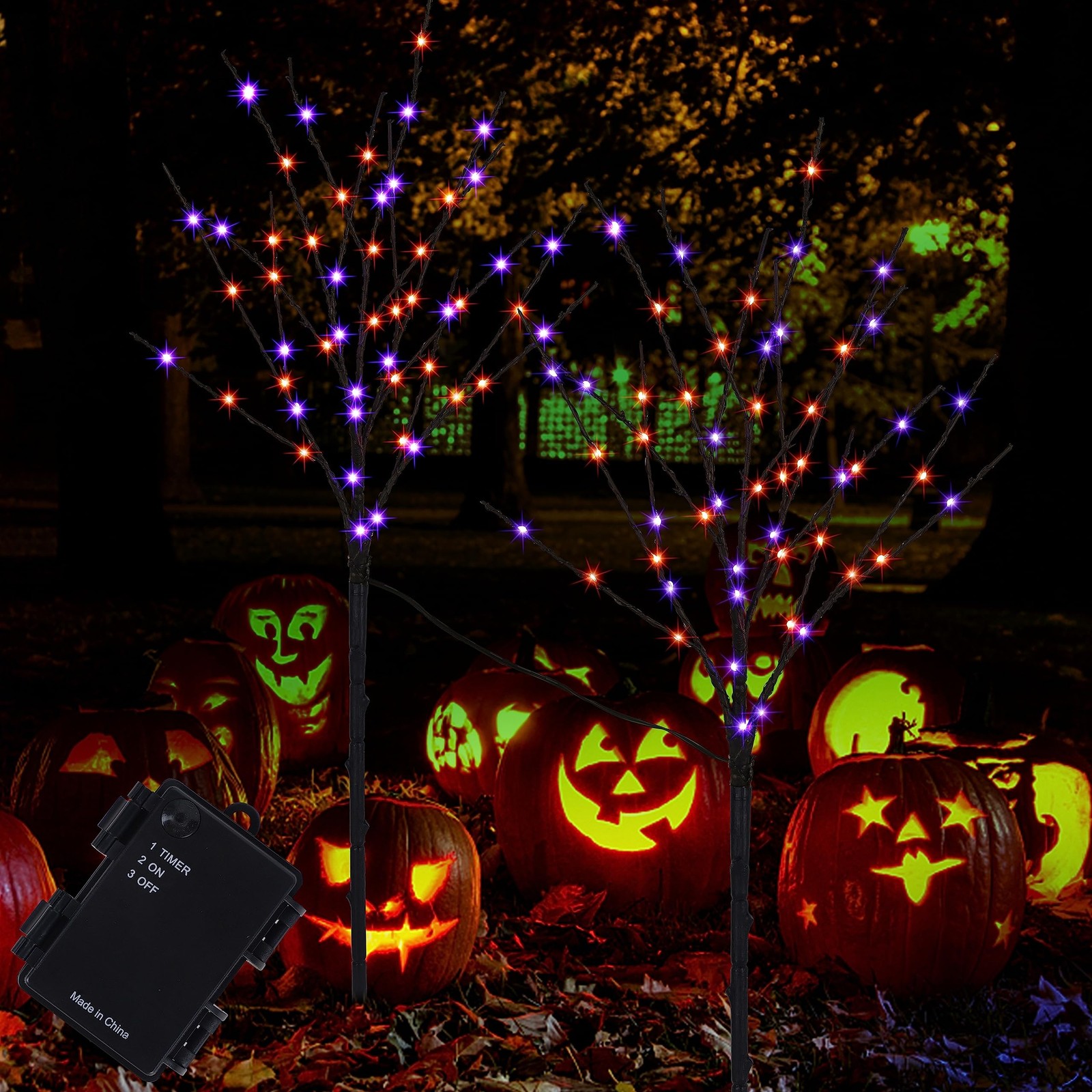 Lighted Halloween Tree Branches, 30IN 100LED Artificial Black Twig Branch wit…