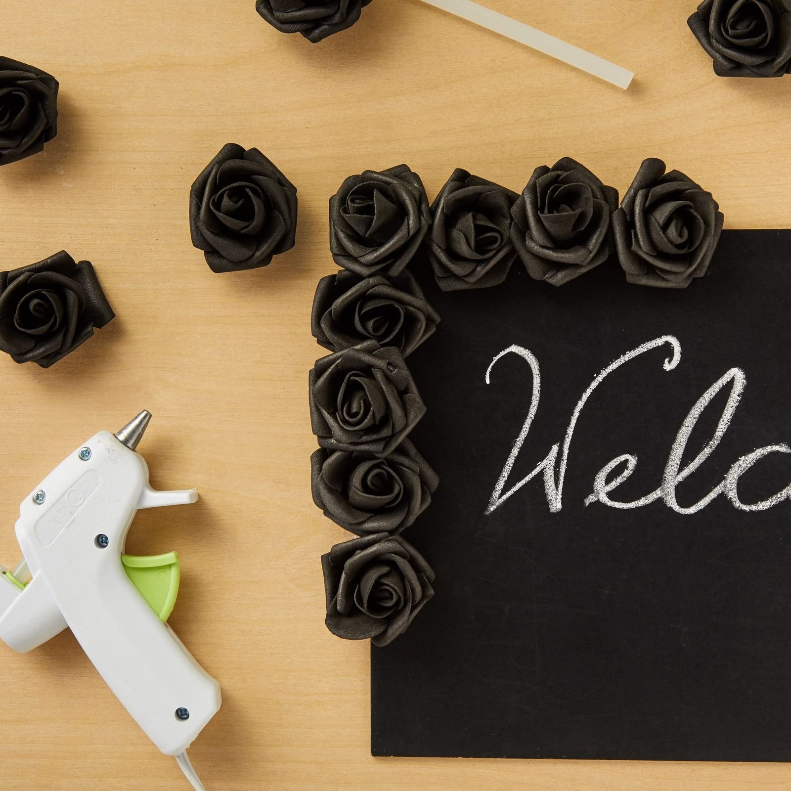 Stemless Artificial Roses – Black Artificial Flowers for Crafts – Soft Foam R…