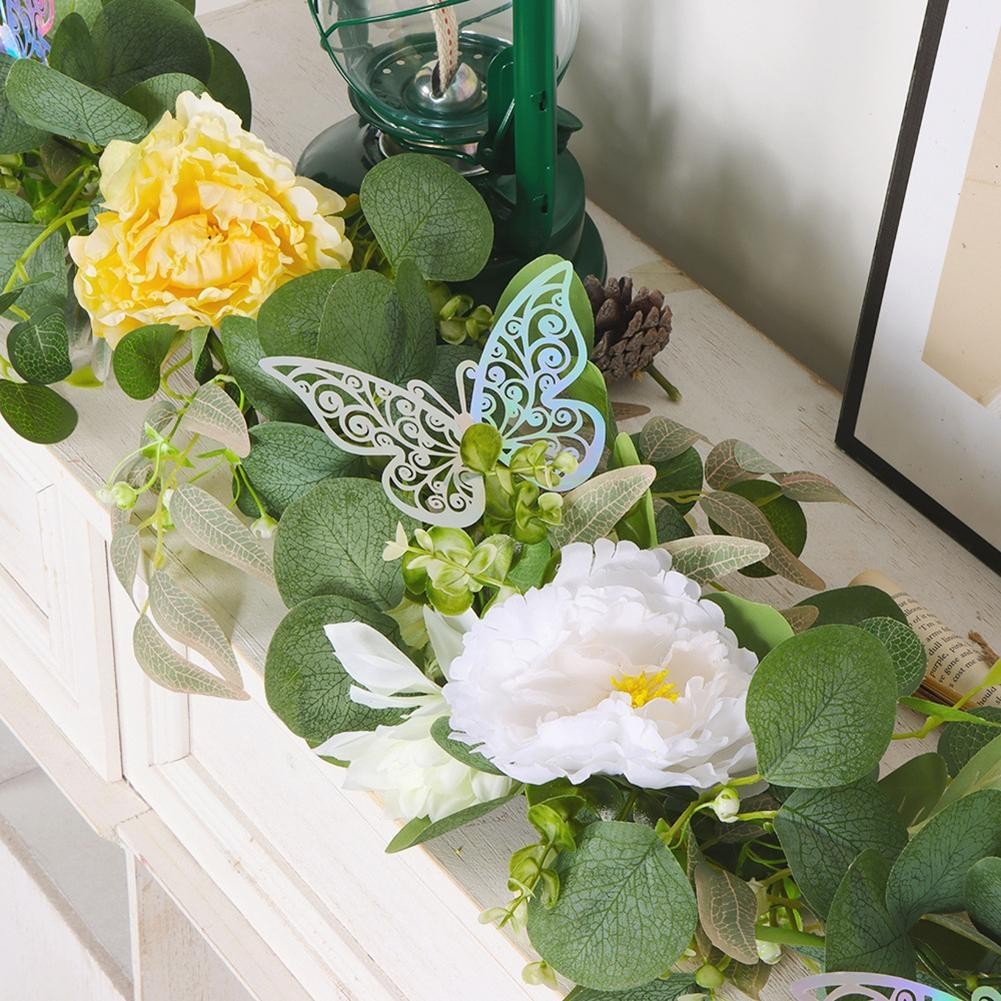 180cm Artificial Flower Garland with Decorative Butterflies for Events