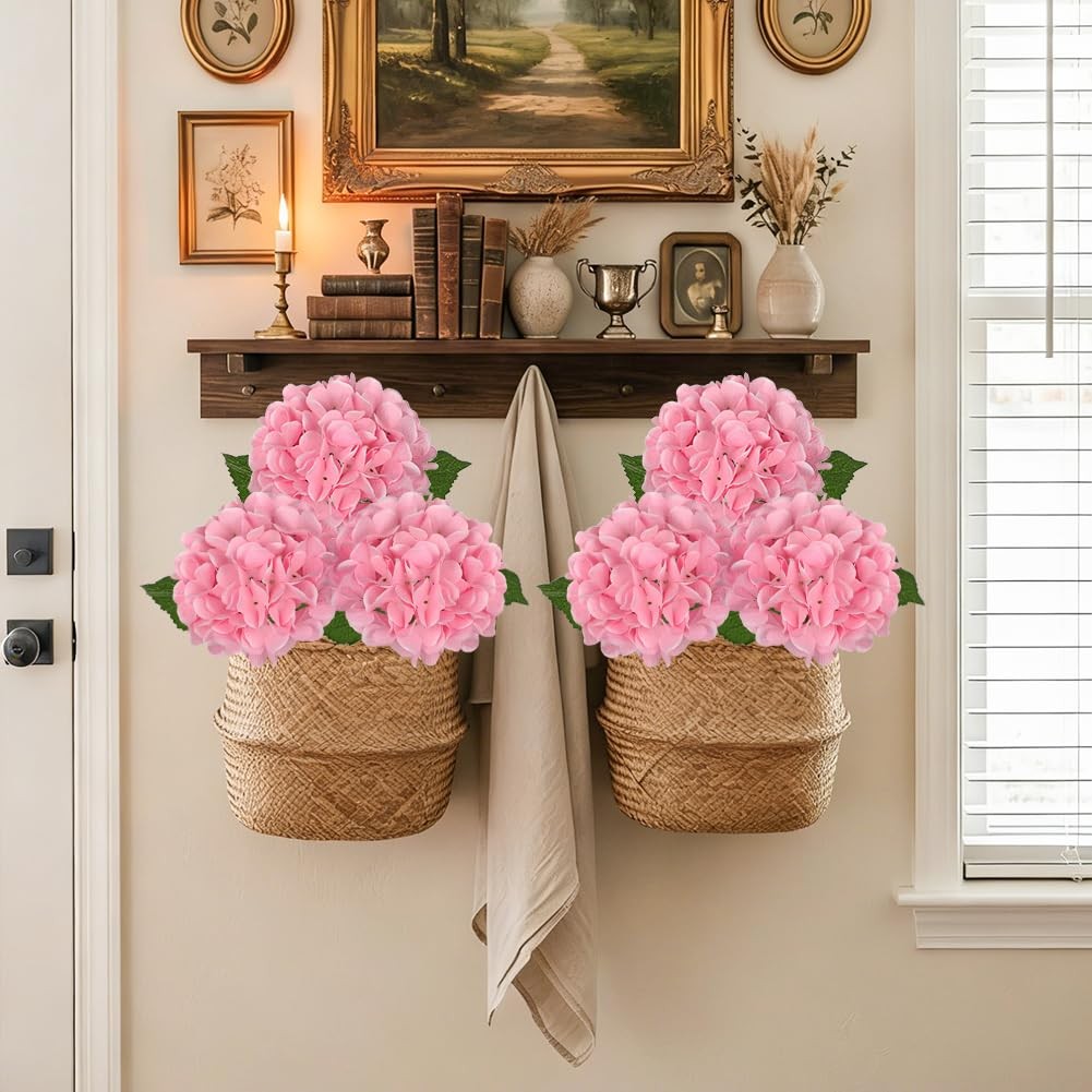 3Pcs Pink Hydrangea Artificial Flowers Real Touch Faux Silk Hydrangeas Flower…