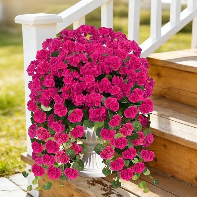 4 PCS Faux Geraniums Flowers for Outdoor Planters Artificial Hanging Flowers Spr