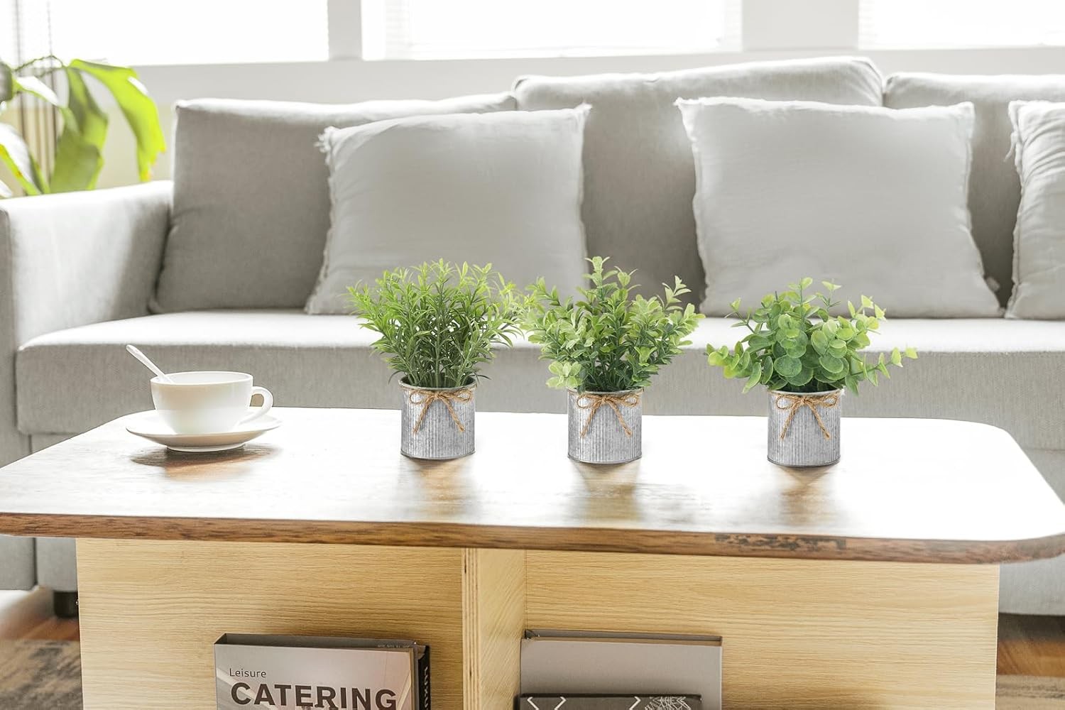 Fake Plants in Farmhouse Galvanized Metal Pots 3 Pack Small Potted Artificial