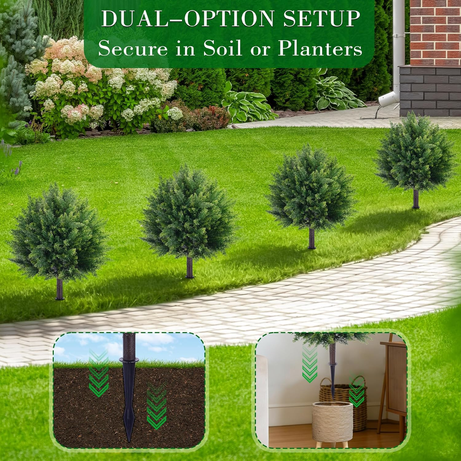 27.6” UV Resistant Artificial Cedar Topiary Ball Trees – Set of 2