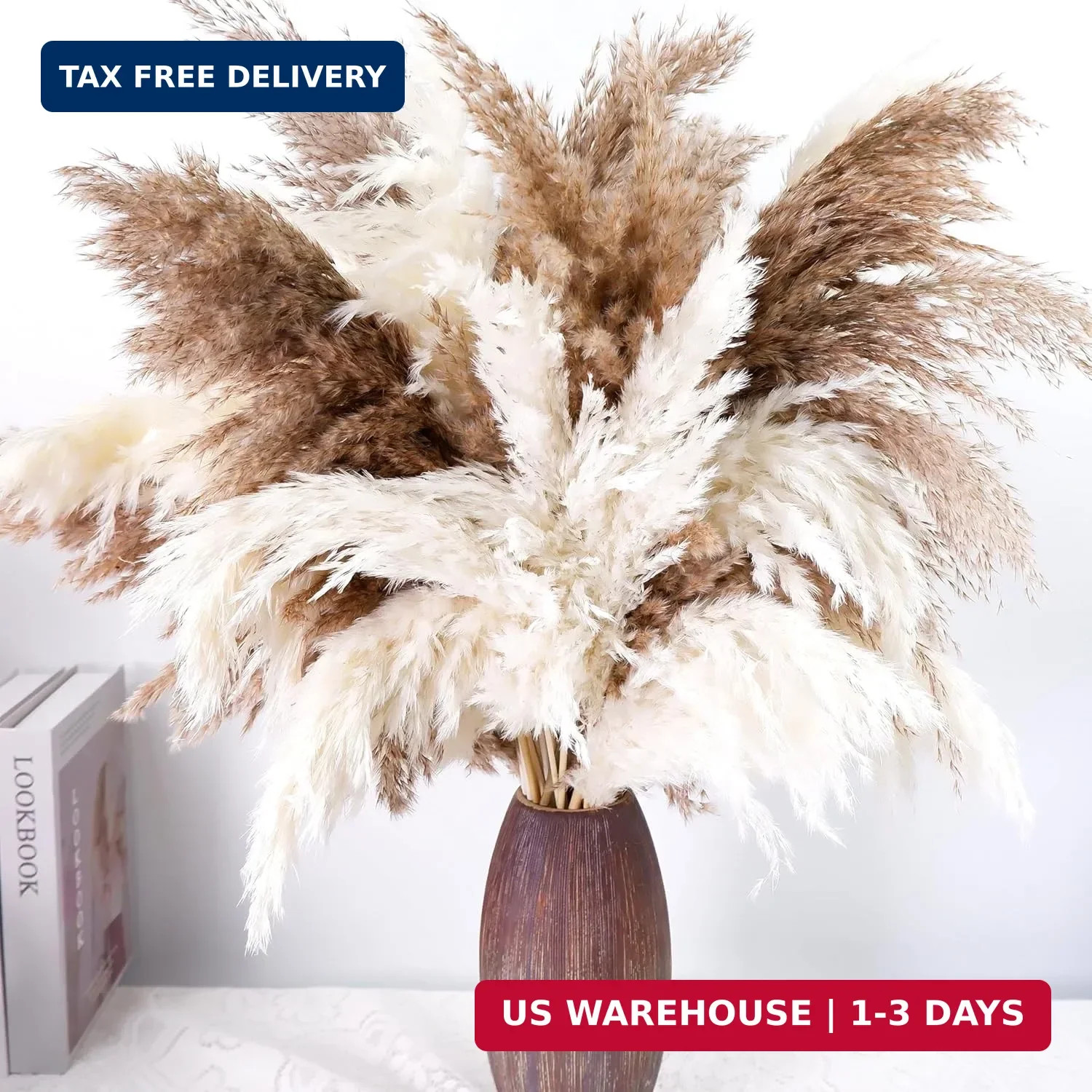40 PCS Tall Pampas Grass for Floor Vase – 17″ Natural Fluffy Dried Pampas Grass