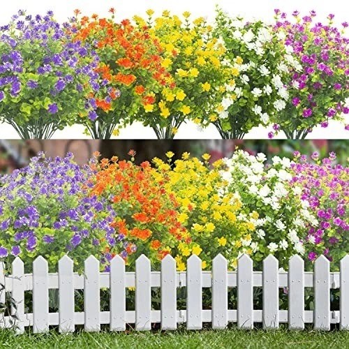 20 Bundles Artificial Outdoor Plants, Fake Wheat Grass Greenery Shrubs UV Res…