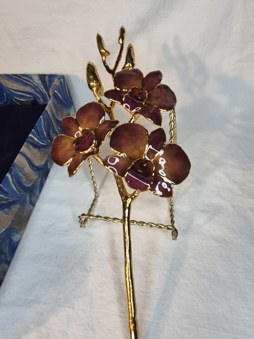 The Rose Lady 24Kt Gold Dipped Long Stem REAL Dendrobium Orchid NIB