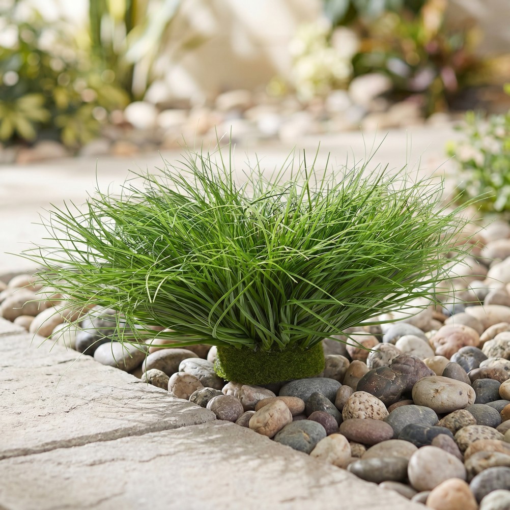 Artificial Grass: 12 Inch Faux Onion Grass Shrub Arrangement for Indoor Living