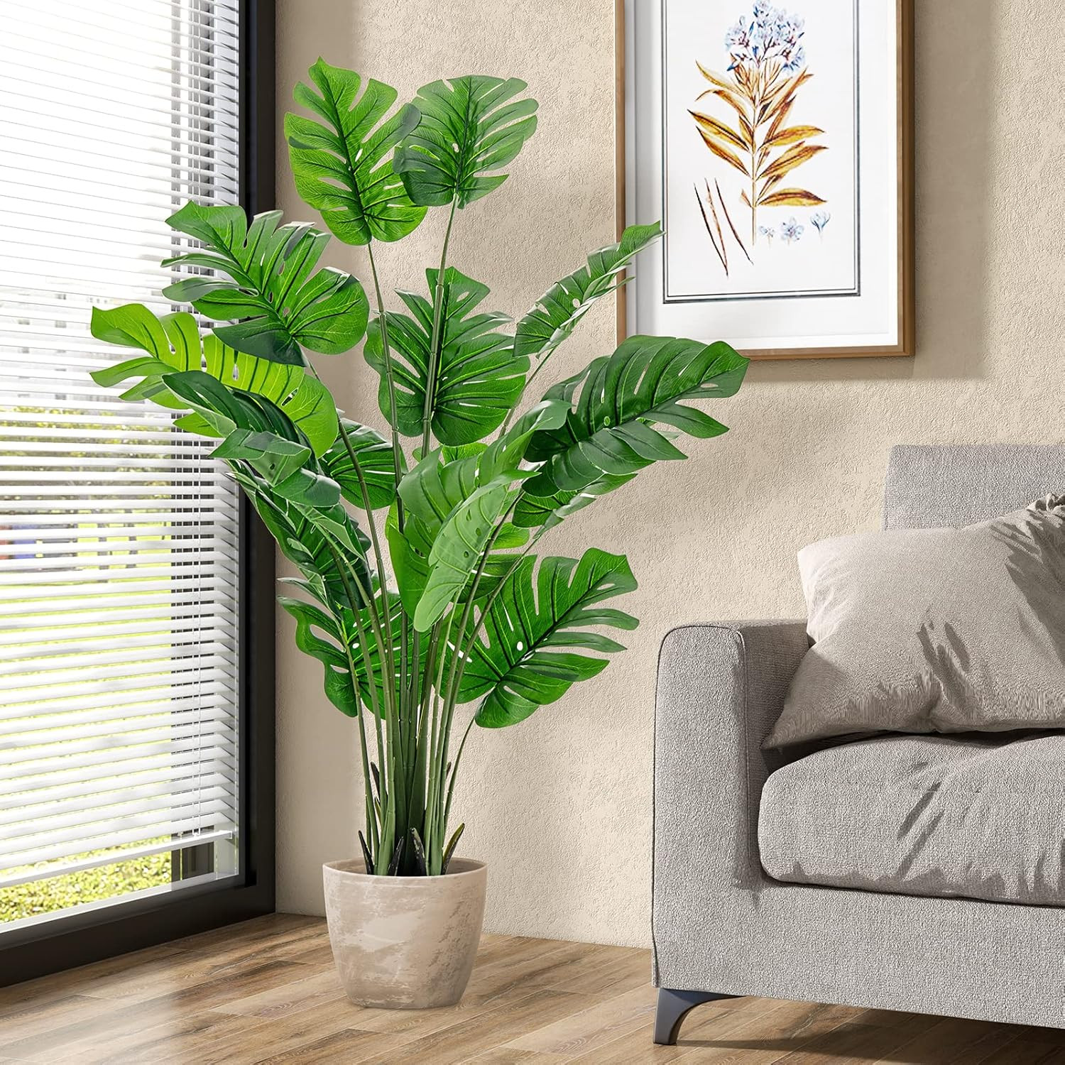 5FT Faux Monstera Plant 2-Pack with Cement Pot for Home Decor