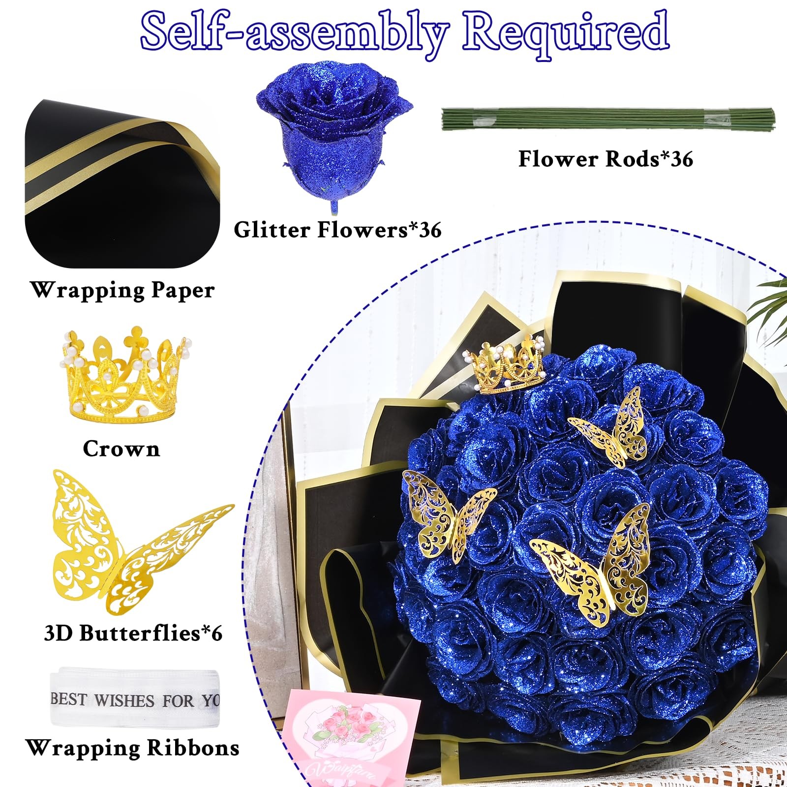 Glitter Roses Bouquet, DIY Fake Glitter Flowers Bouquet, Everlasting Shiny Ar…