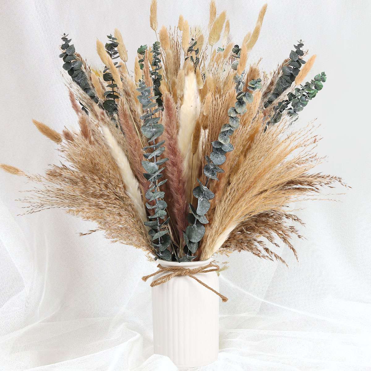 110Pcs Dried Pampas Grass Bouquet, Natural Eucalyptus Bunny Tail Boho Home Decor