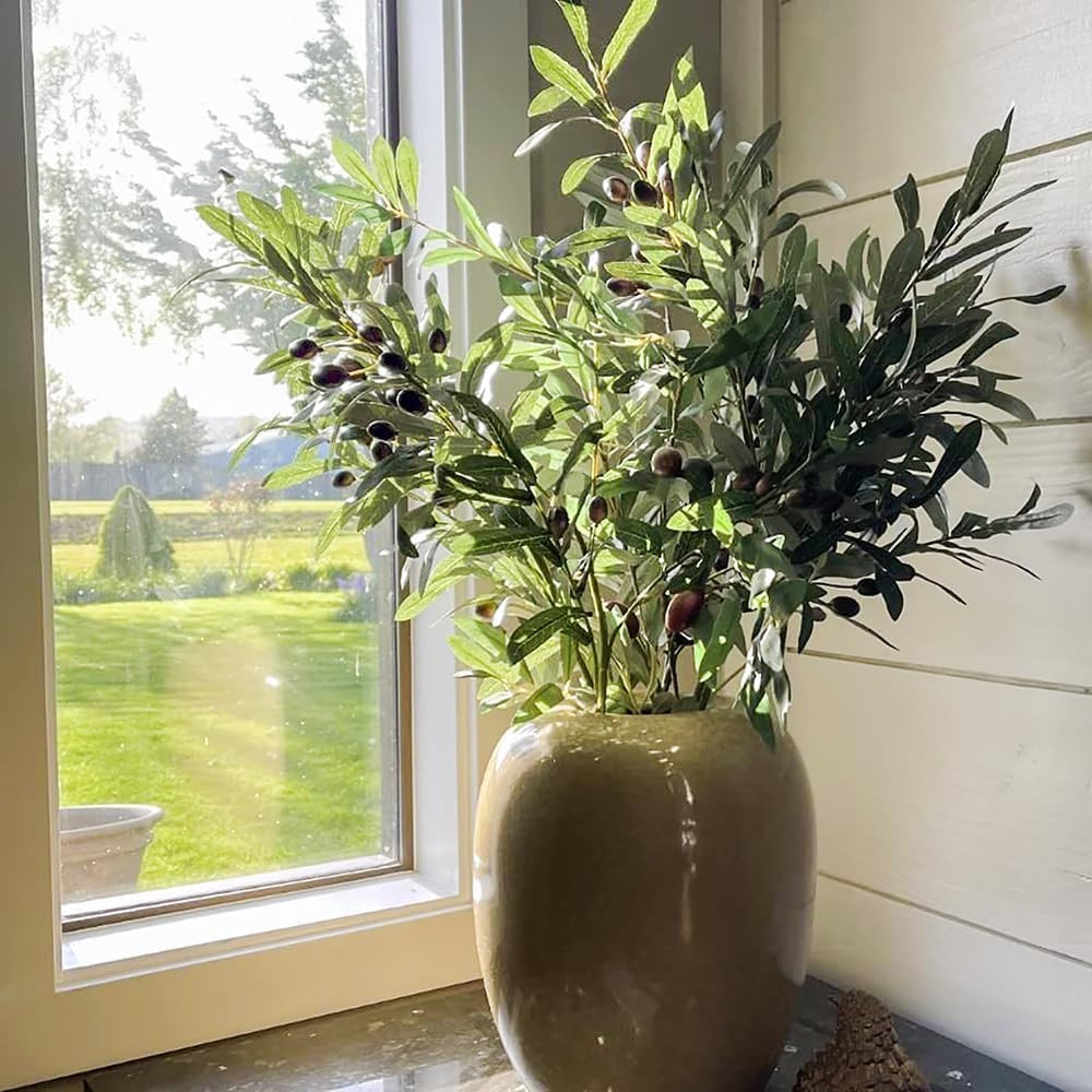 6Pcs Artificial Plants Greenery Olive Branches Stems Fake Plants Green Leaves Fr
