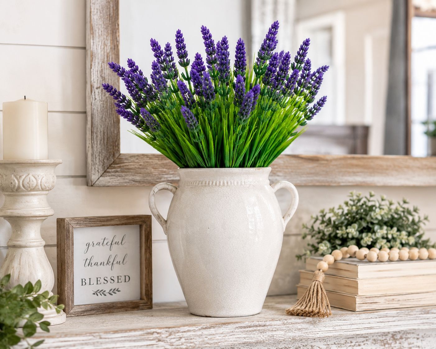 UV Resistant Faux Lavender Bunches Set of 2 Artificial Lavender Flowers Farmhous