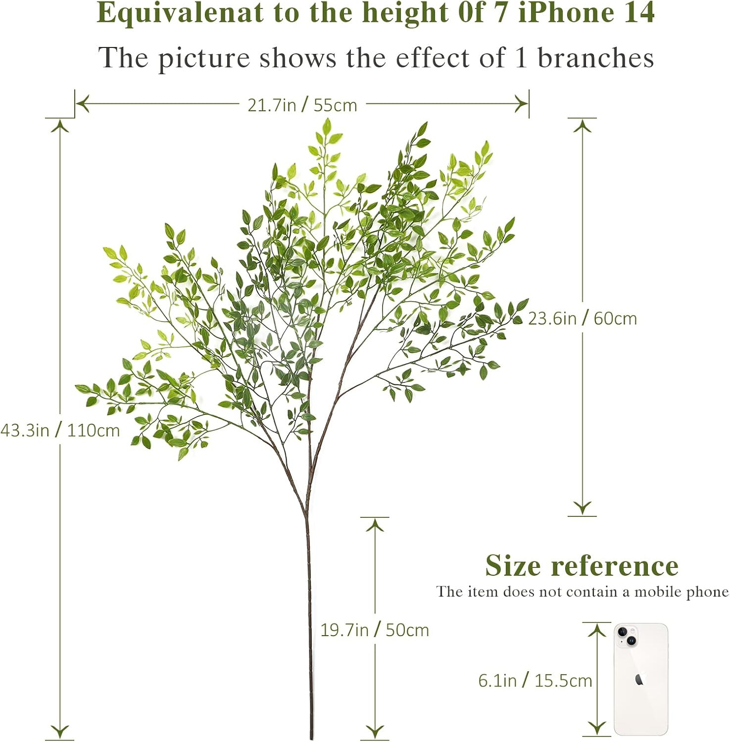 Artificial Plants 2PCS 43.3 Inch Artificial Greenery for Vase, Artificial Green