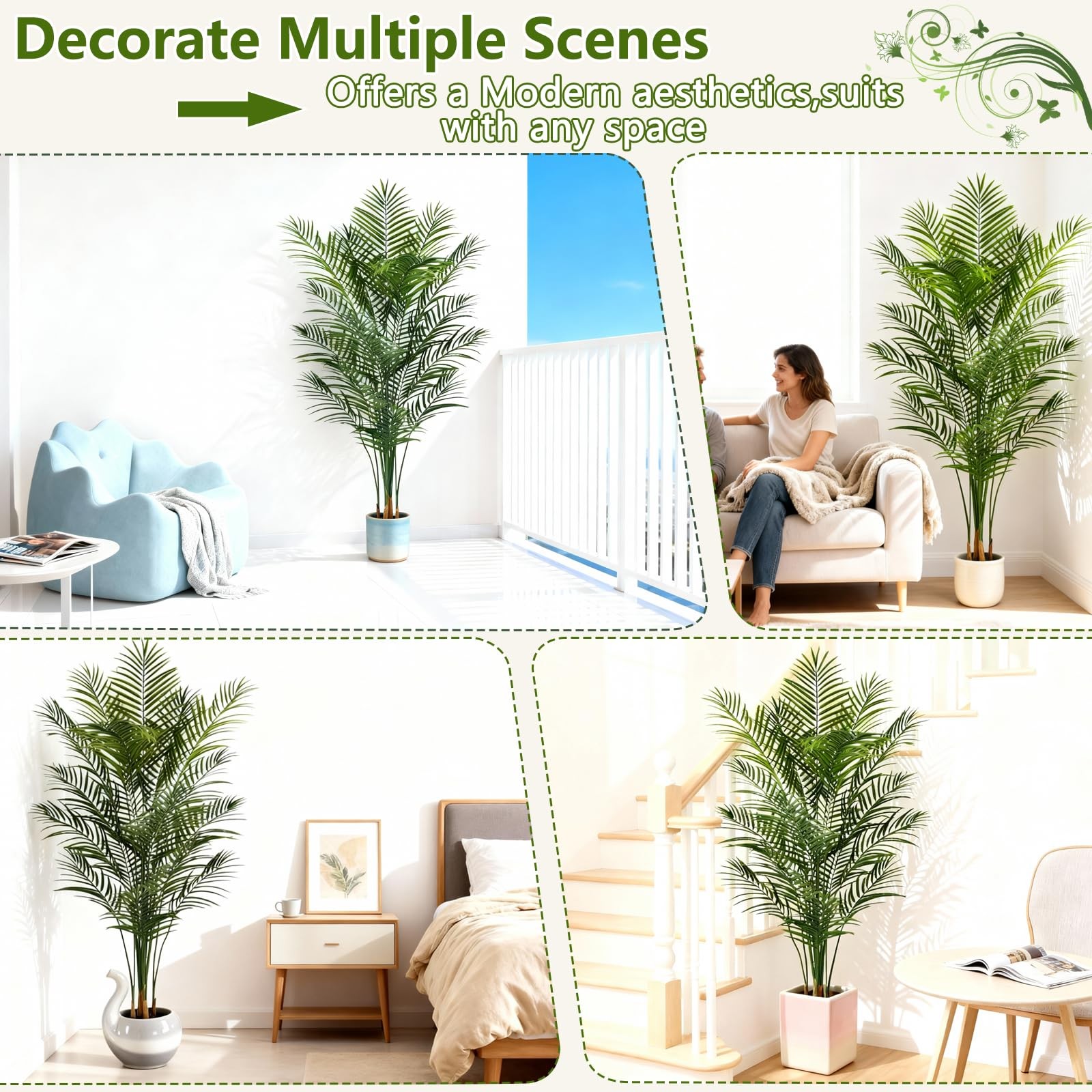 Artificial Palm Tree Indoor 6ft, Large Fake Tropical Areca Palm Tree with 18 …
