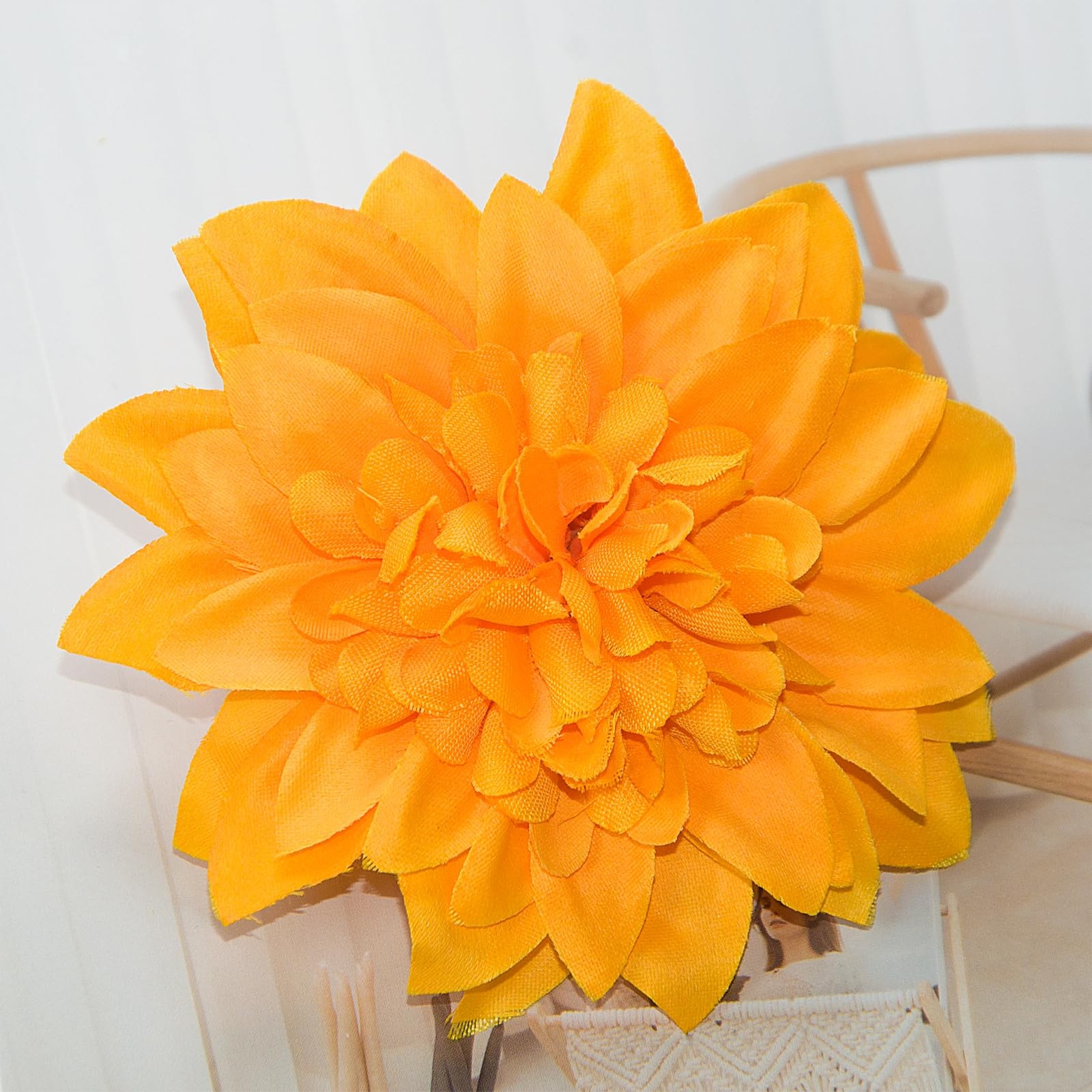 12 Pcs Fake Flowers Stemless Dahlia Flower Heads, 3.9 inch Dahlia Orange Arti…