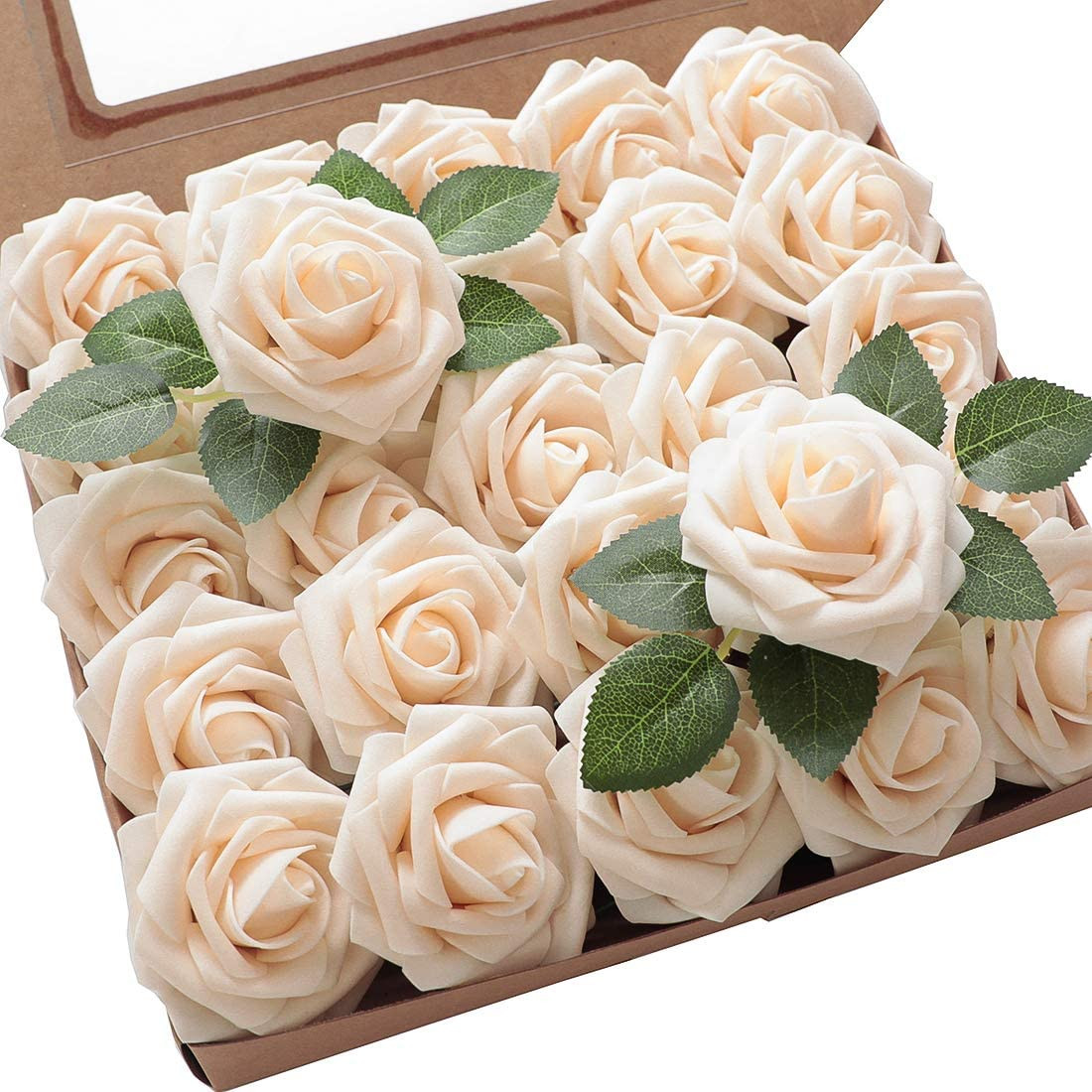 50pcs Cream Foam Roses Artificial Flowers Stems DIY Wedding Bouquets Decor