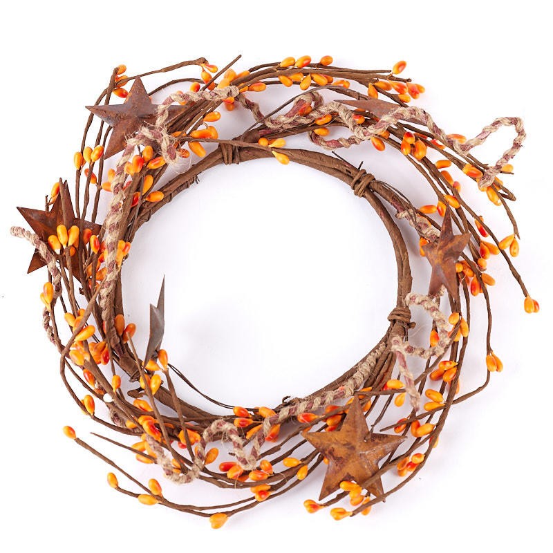 Pack of 4 Orange Pip Berry 7-1/2″ Candle Rings with Rusty Stars