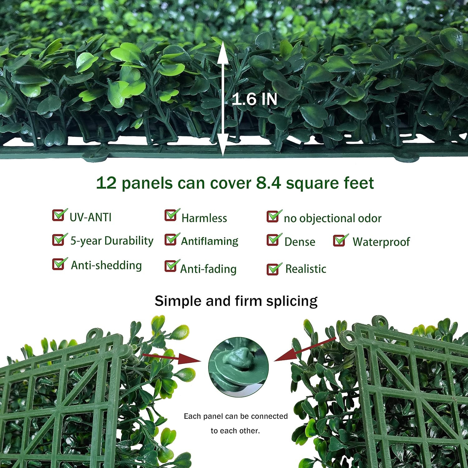 Artificial Grass Wall Panel Backdrop,10″ X 10″ 12P(8.4 Sqft) Uv-Anti Greenery Bo