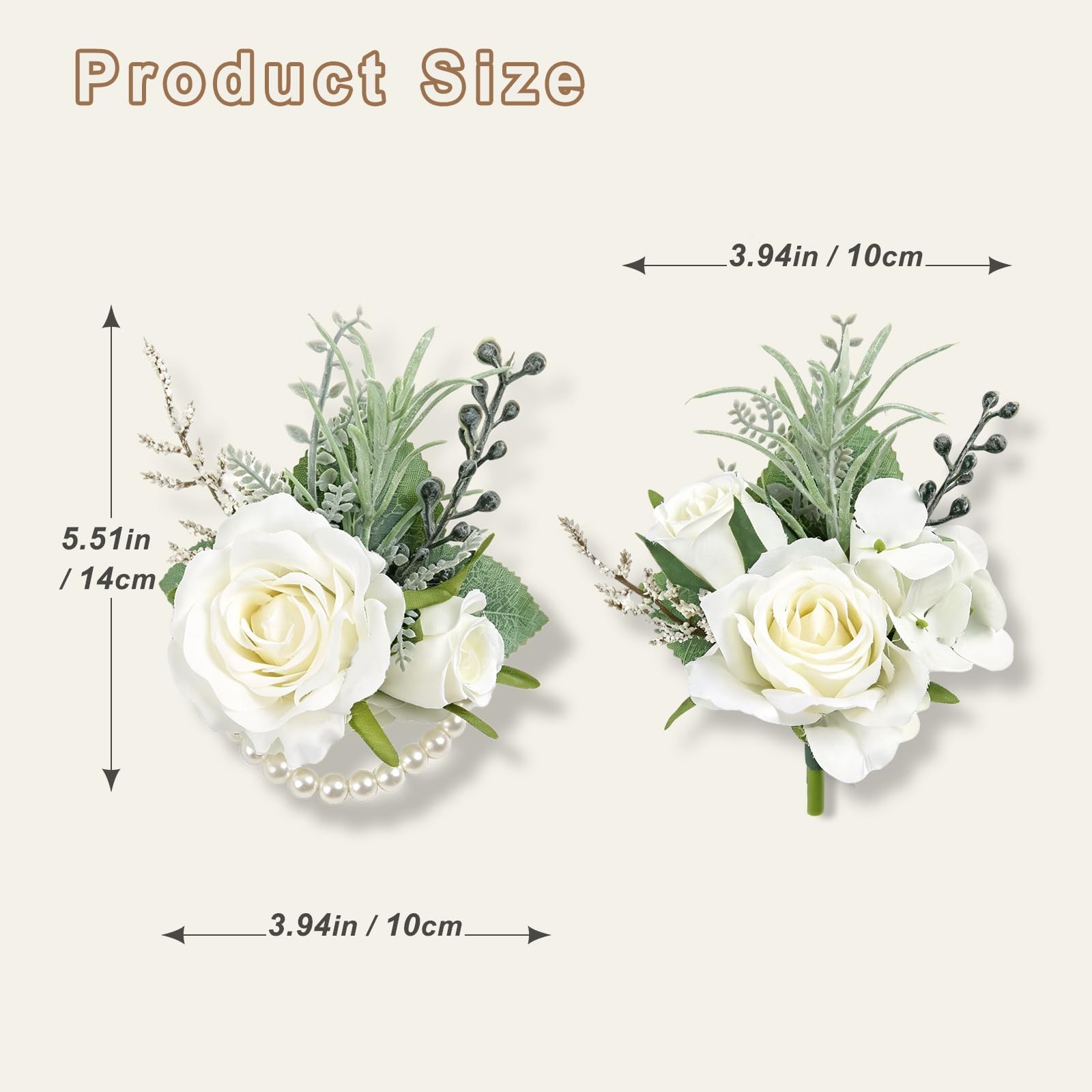 White Faux Silk Rose Corsage and Boutonniere Set for Wedding Prom