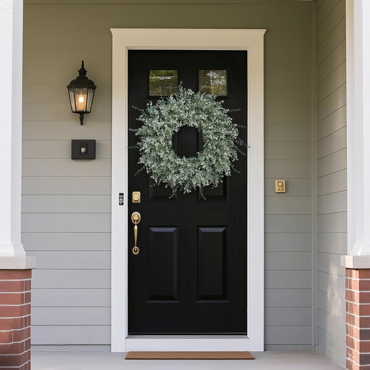 26”Large Artificial Eucalyptus Wreath for Front Door(White-Green) | Weather Res