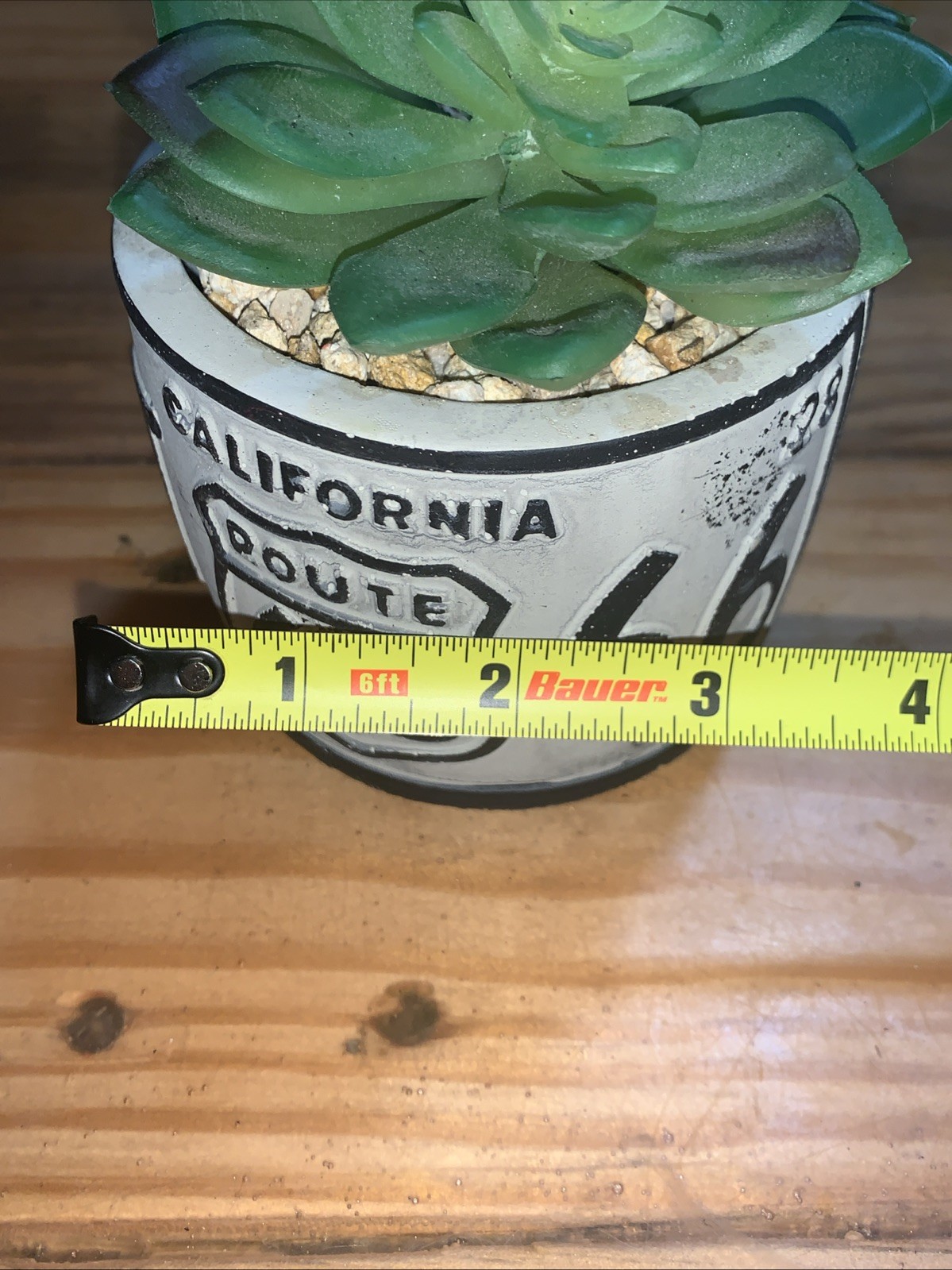 California Route 66 succulent potted artifical plants License plate design IVORY