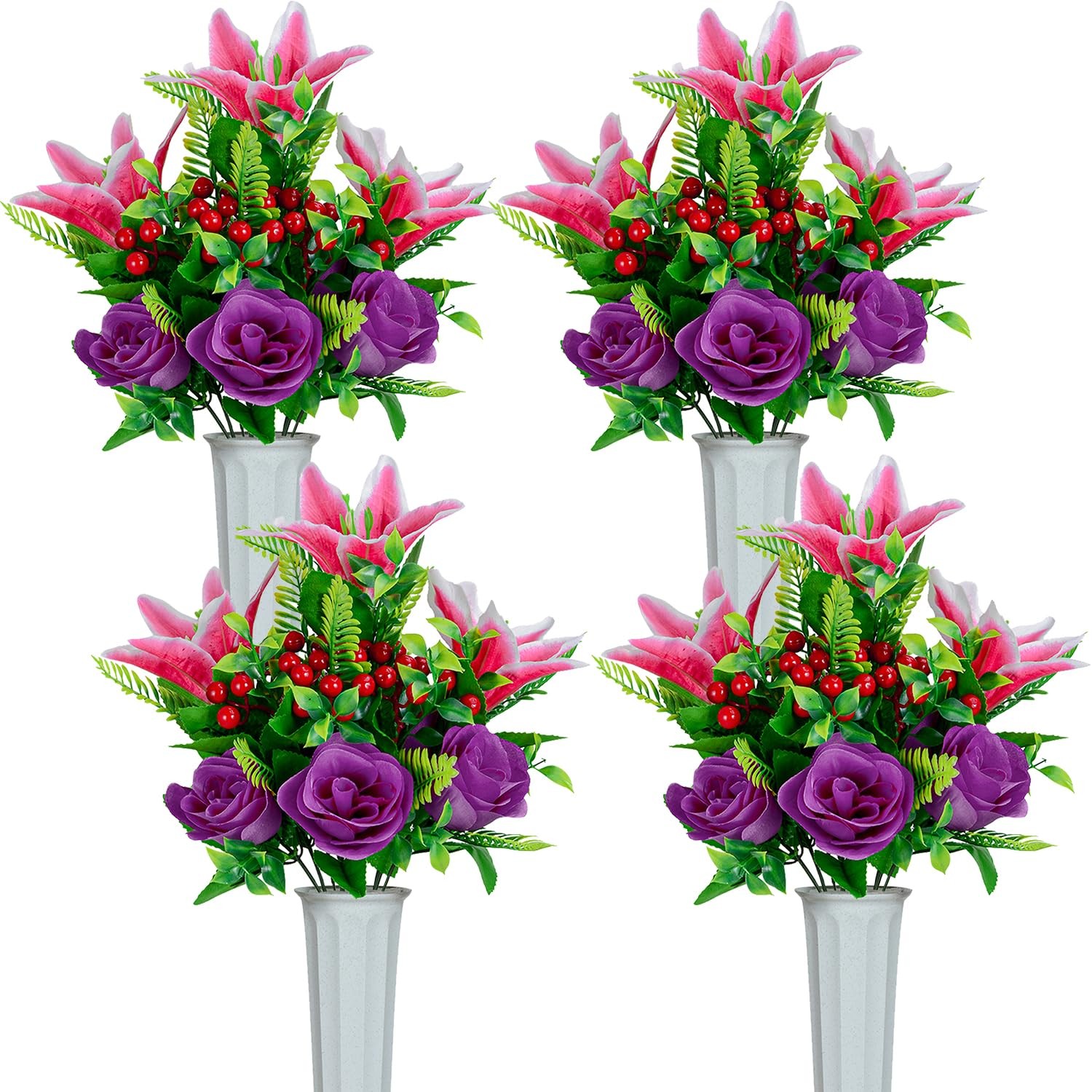 Artificial Cemetery Flower for Grave Set of 4 Artificial Flower Bouquet Memorial