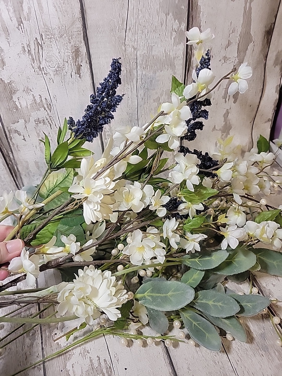 Faux Floral Flower Arrangement Single Pieces Daisy Pearl Berries Fuzzy Stems…