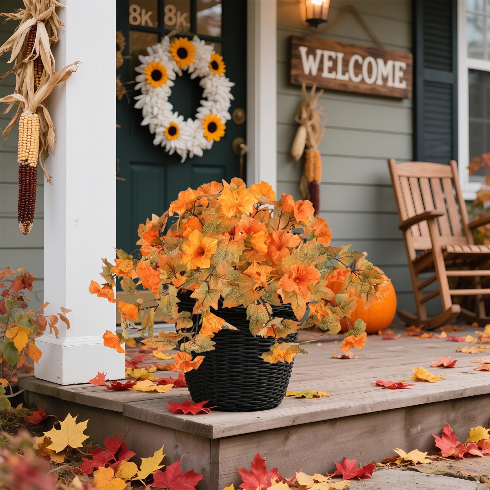 2PCS Artificial Fall Flowers for Outdoor Fall Decorations for Home Fake Petun…