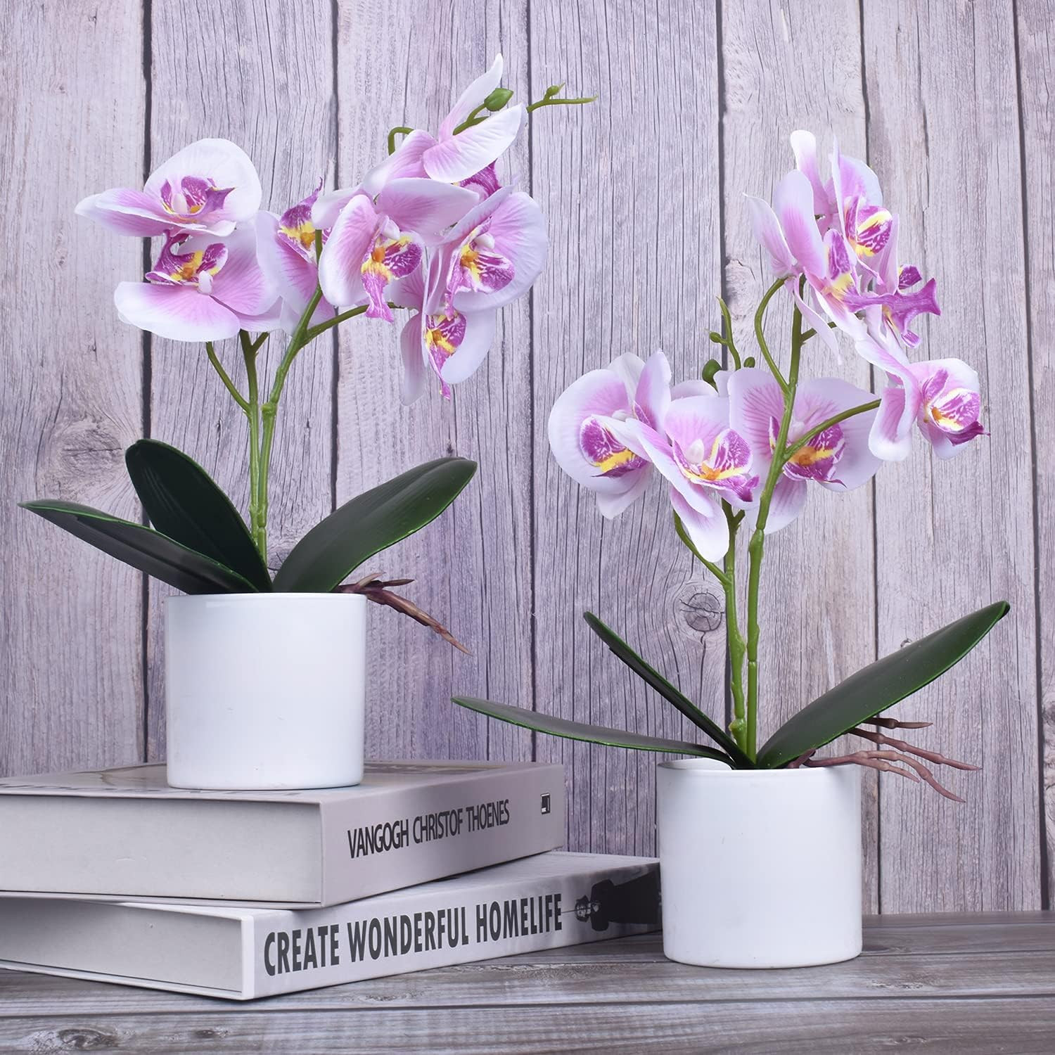 XONOR Artificial Orchid Flowers, 2 Pieces Potted Orchid Flowers with Plastic Vas