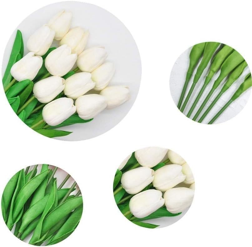 10 Real Touch White Tulips – Luxurious Artificial Flower Arrangement for Home