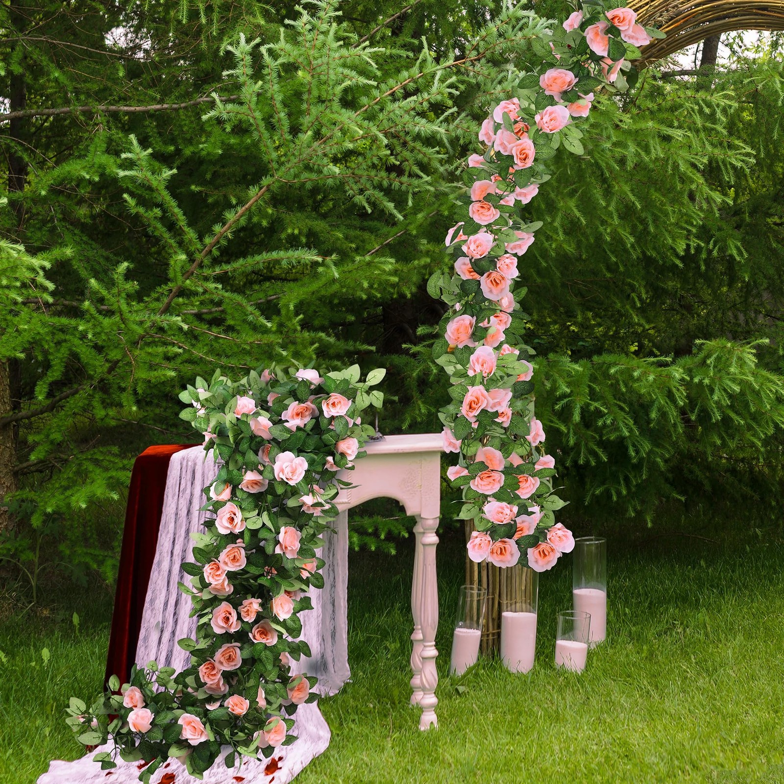 Aneco 8 Pack 64 FT Pink Flower Artificial Rose Vines Roses Fake Vine Flowers …