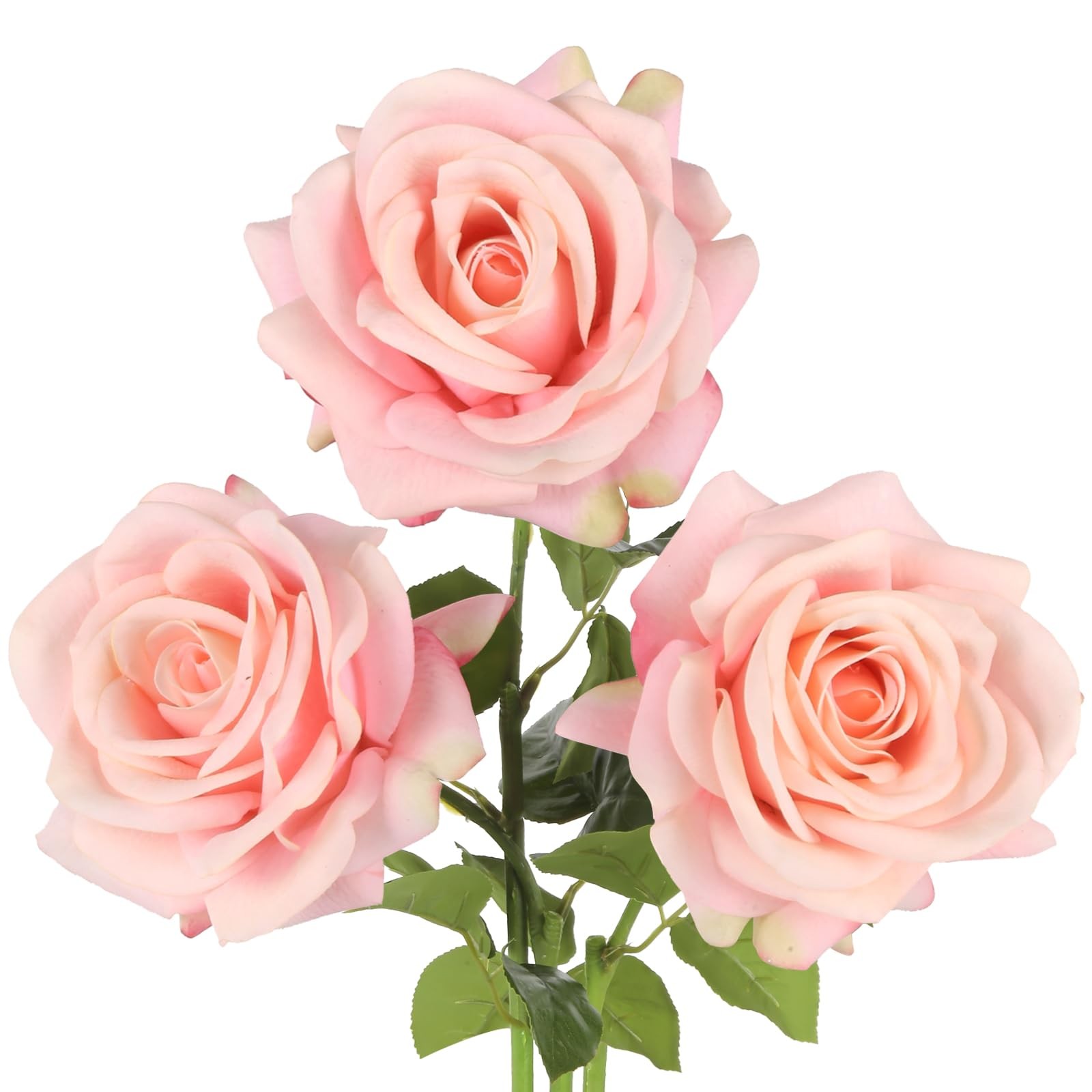 Real Touch Pink Rose Artificial Flowers 3Pcs Latex Faux Roses with Long Stem …