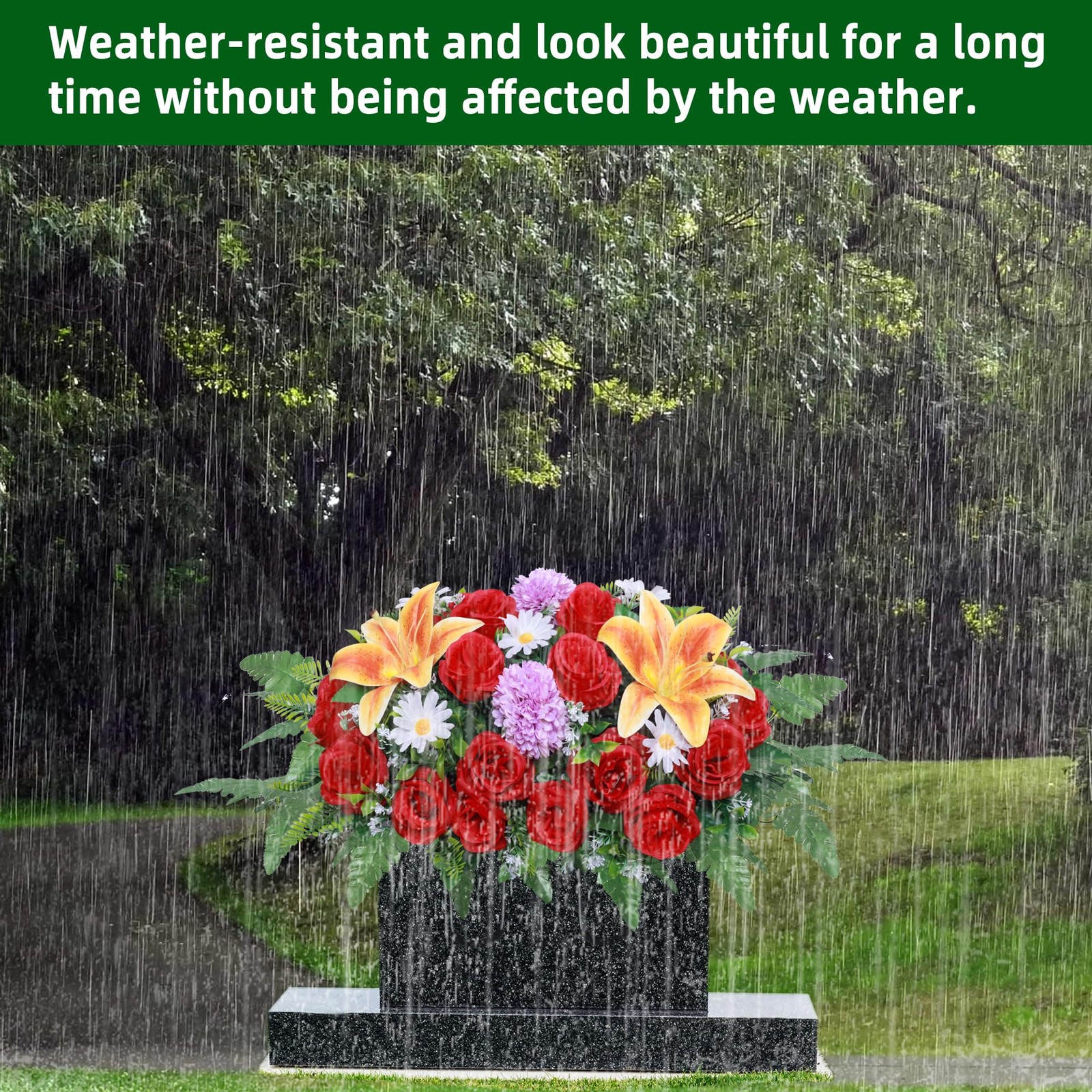 Lodou Artificial Cemetery Flower Saddles,Headstone Saddles for Graves,Lily Ro…