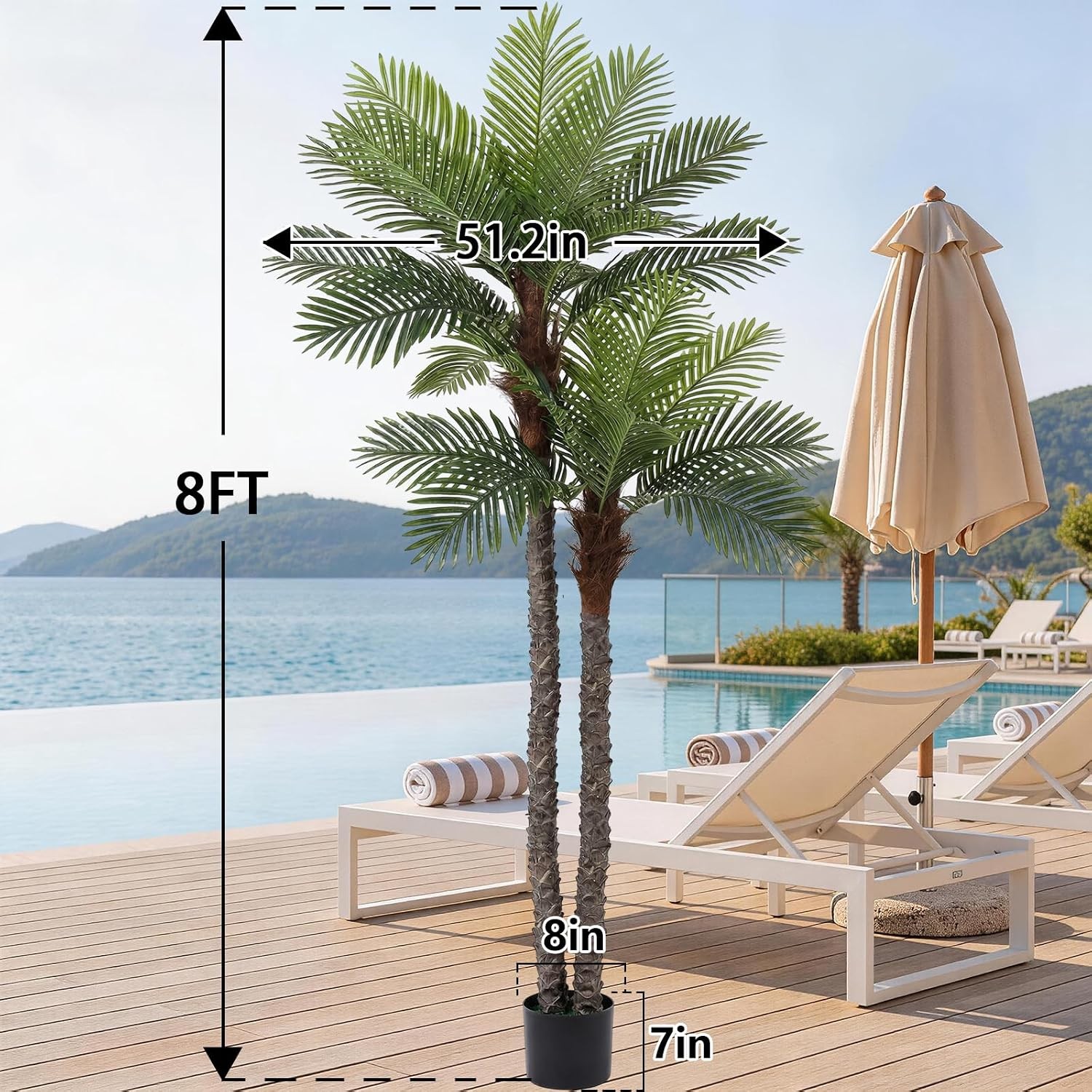 8FT Faux Palm Tree Artificial Golden Cane Palm Tree Outdoor Indoor Fake Tree