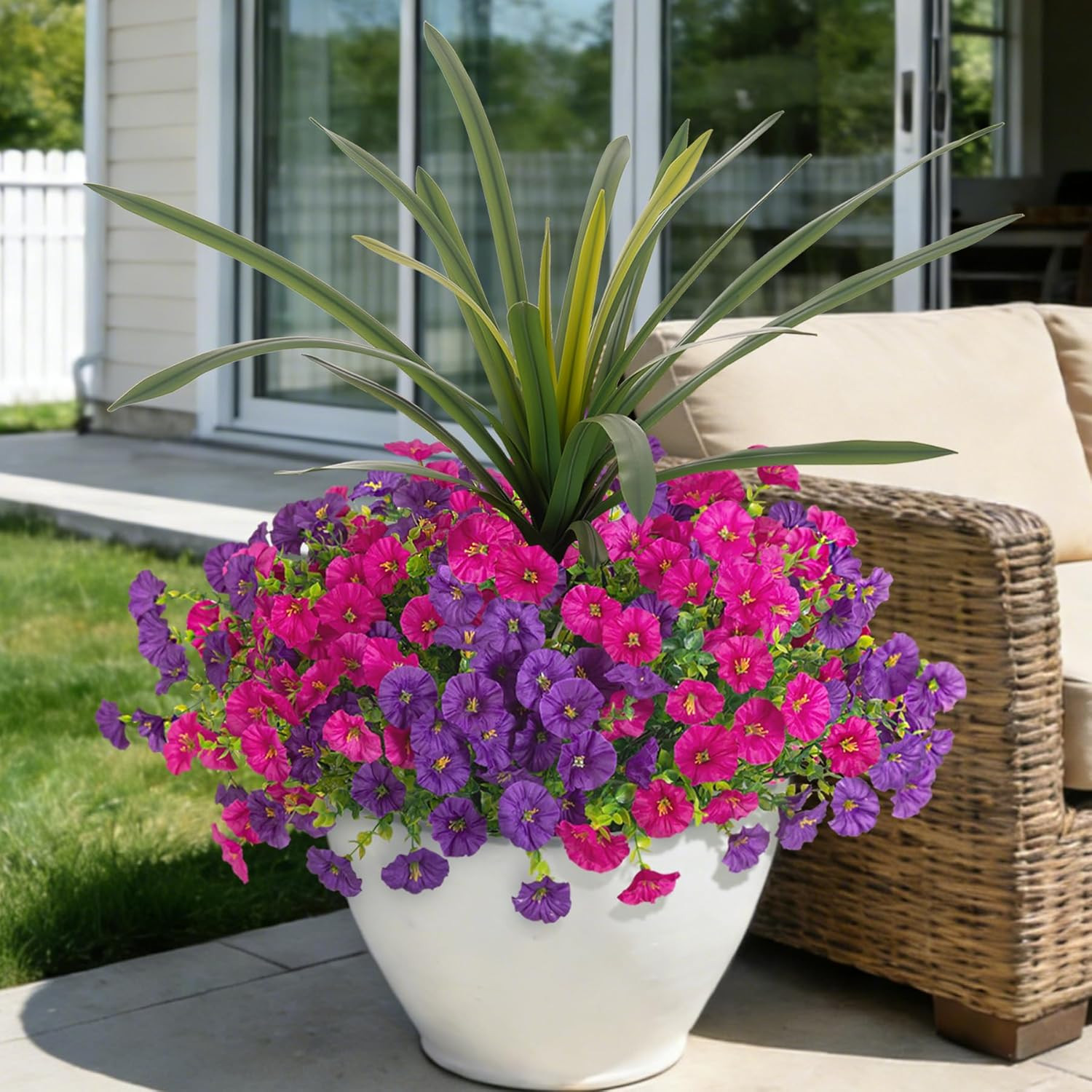 Artificial Flowers for Outdoors Fake Plants Outside, 12 Bundles Silk Morning Glo