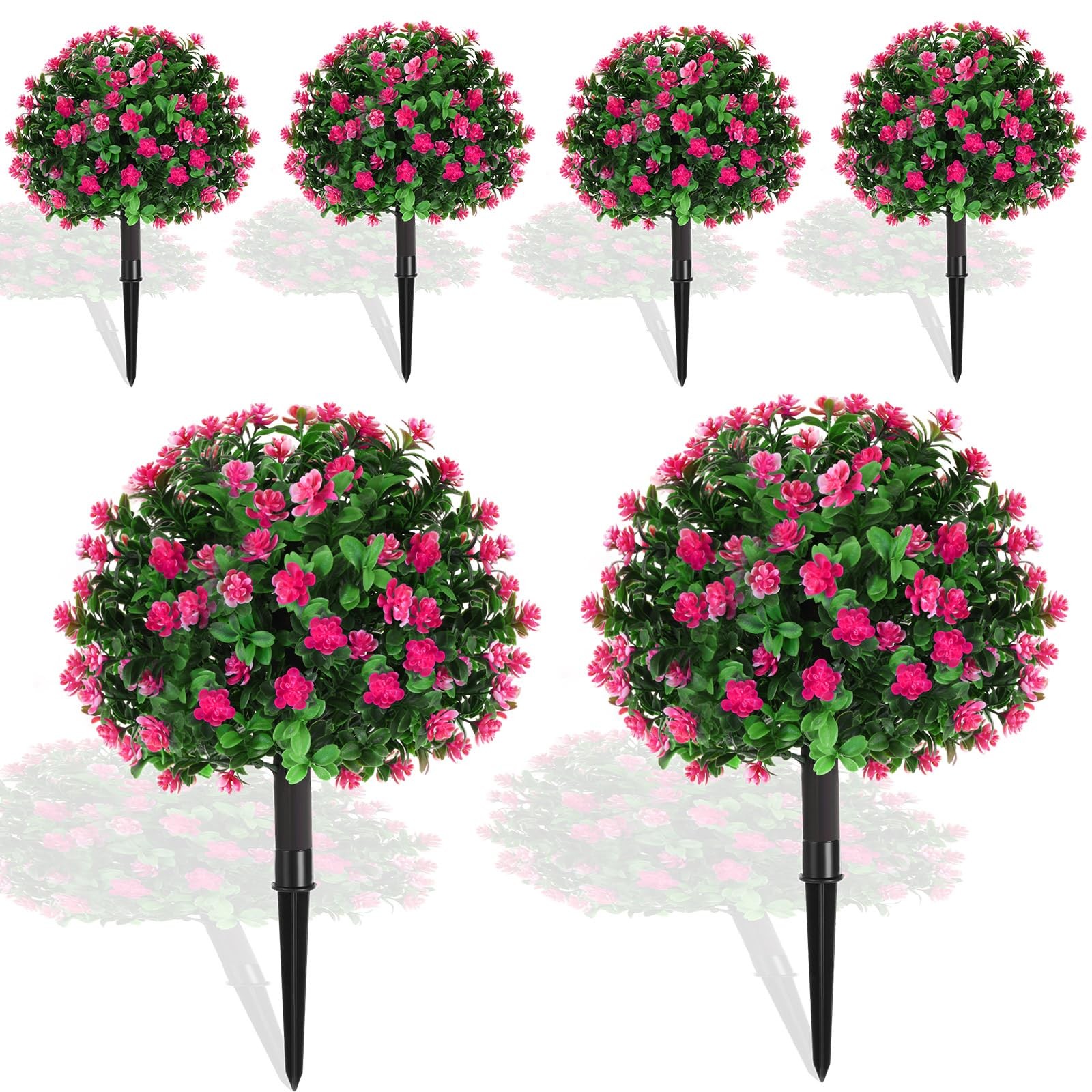 Set of 6 Artificial Boxwood Topiary Tree 16 Inch Outdoor Topiary Tree with Fl…