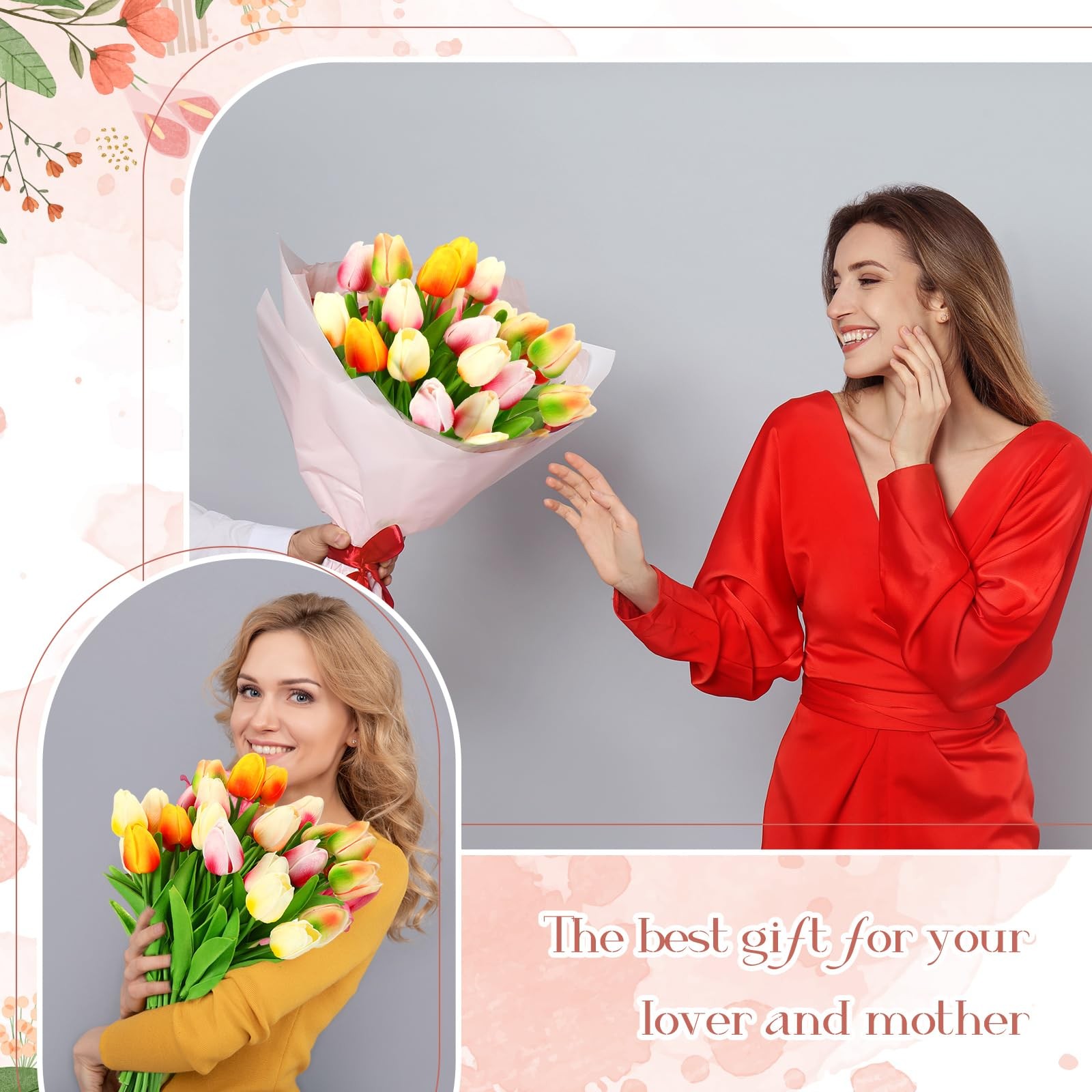 30 Pcs Tulips Artificial Bouquet Flowers Faux Tulips for Home Kitchen Wedding…