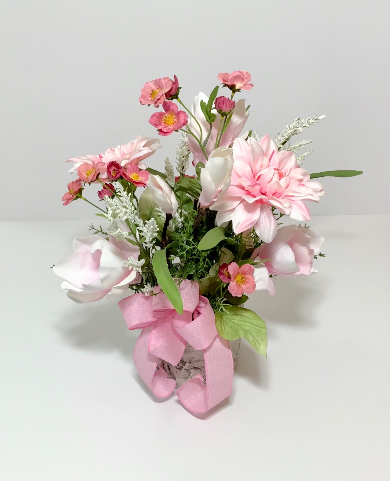 PINK WHITE SPRING SUMMER FLOWERS ARRANGEMENT VASE FLORAL CENTERPIECE GIFT NEW