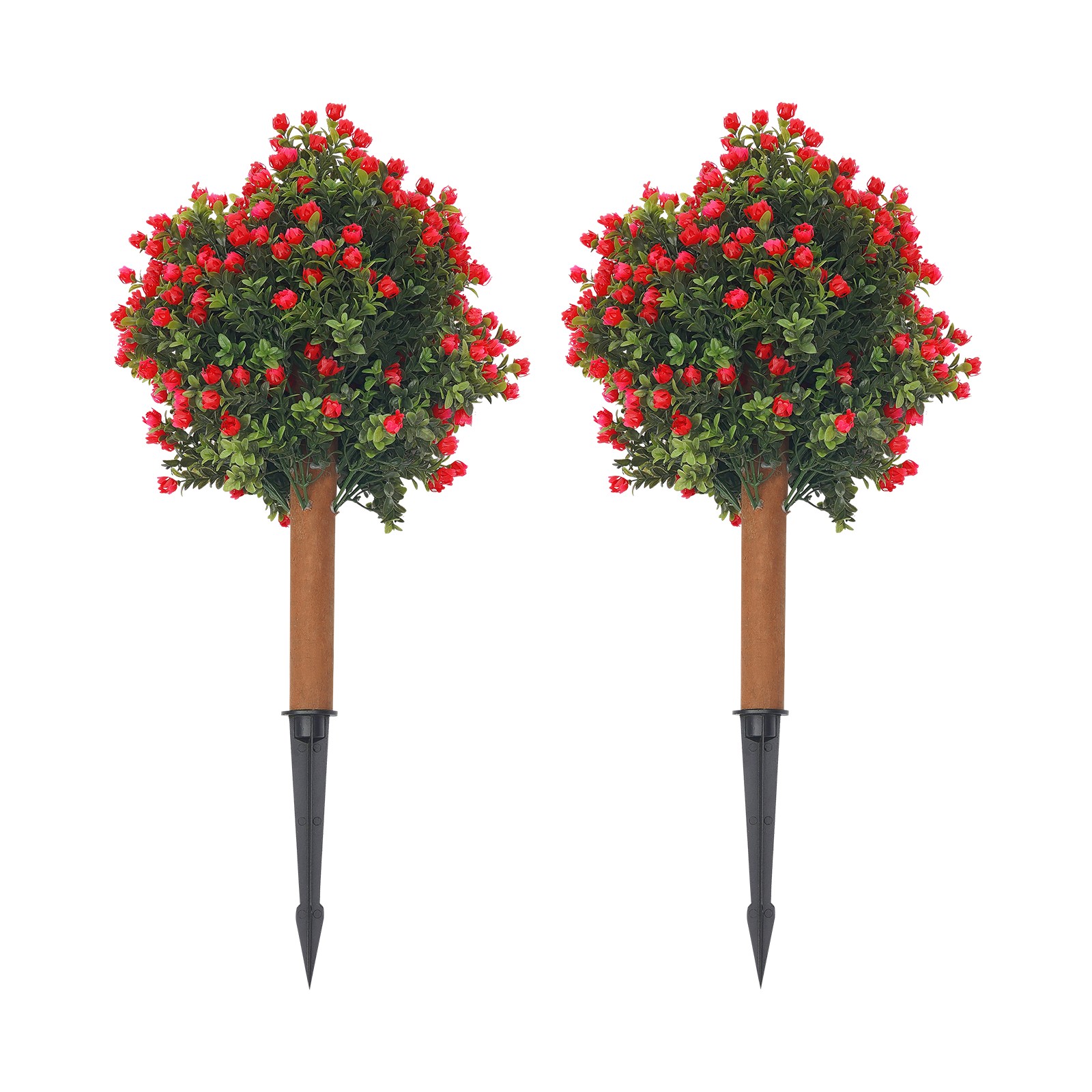 2* Artificial Boxwood Topiary Ball Trees Set with Red Flowers for Indoor/Outdoor