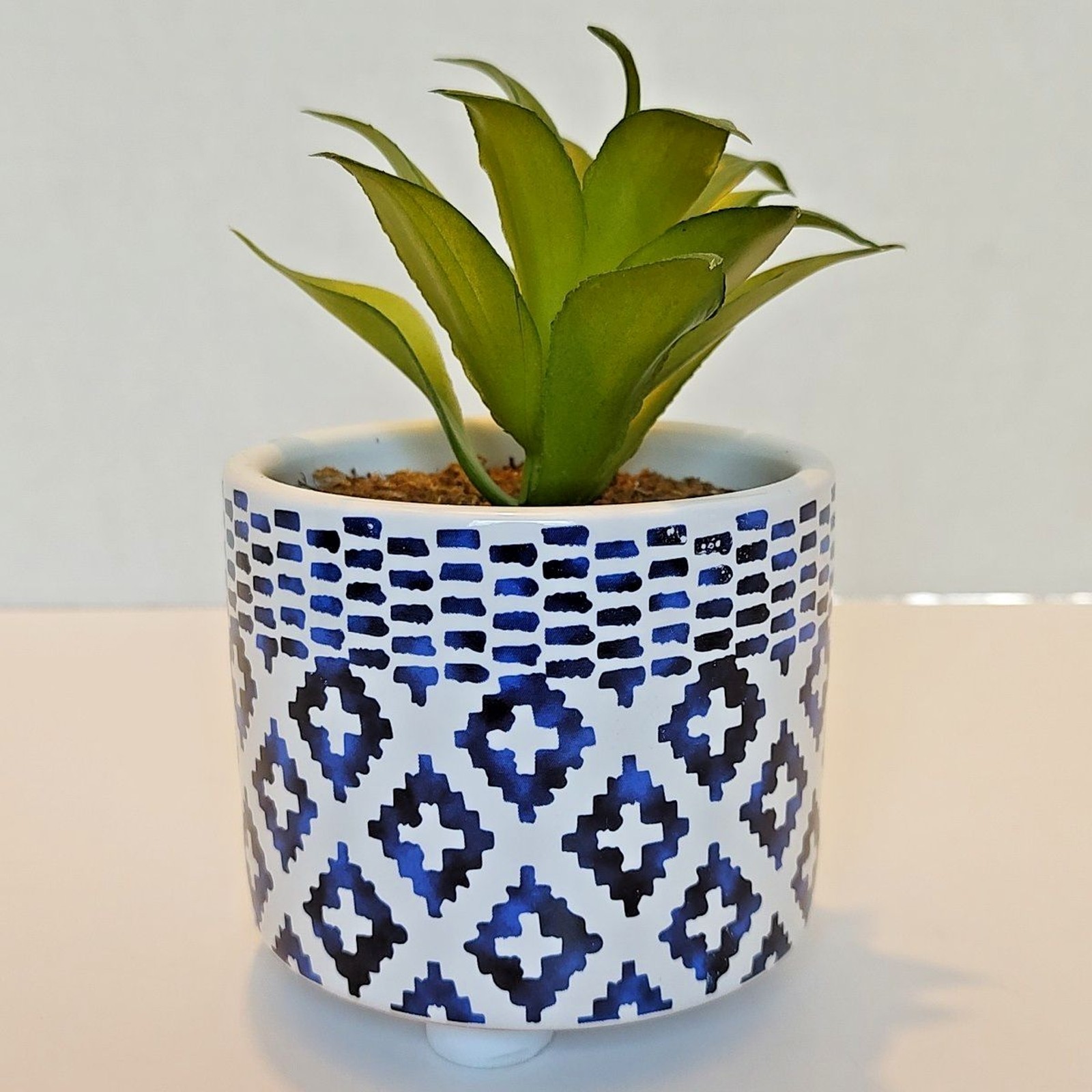 Succulent Flower Arrangement Bouquet Centerpiece Blue White Green Brown Ceramic