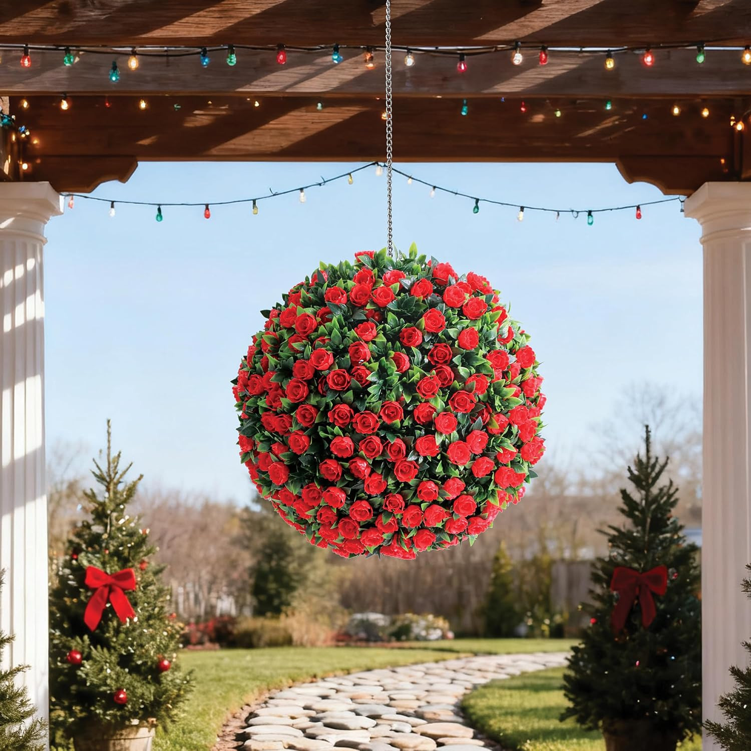 Vibrant Faux Hanging Floral Plant with Red Flowers for Home Decor