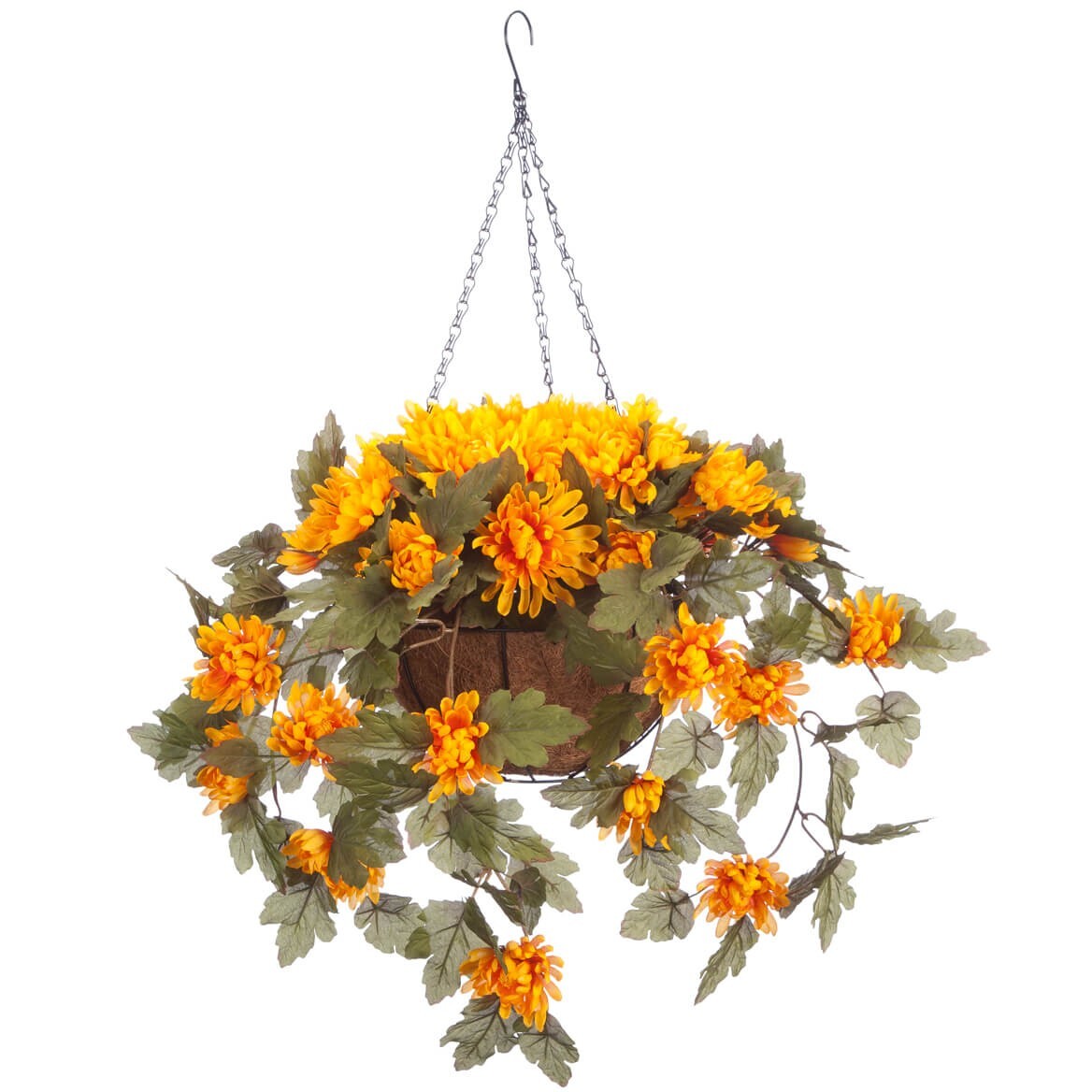 Large Artificial Golden Mums Indoor/Outdoor Hanging Planter Basket