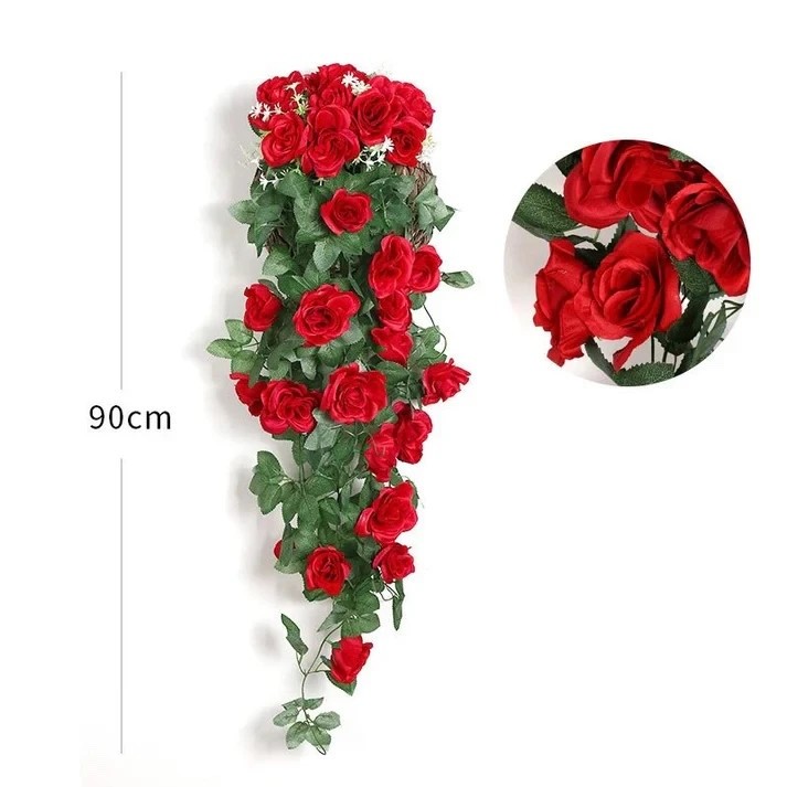 90cm Garland Vine Artificial Flower Red Fake Ivy Plant Home Garden Party Decor