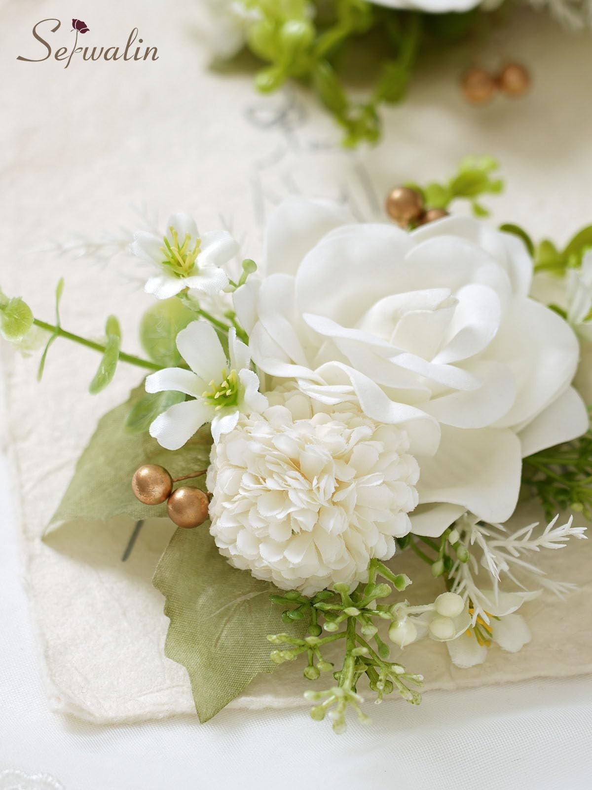 2 PCS Ivory White Wrist Corsage 67 Inch Wedding Prom Ceremony Anniversary