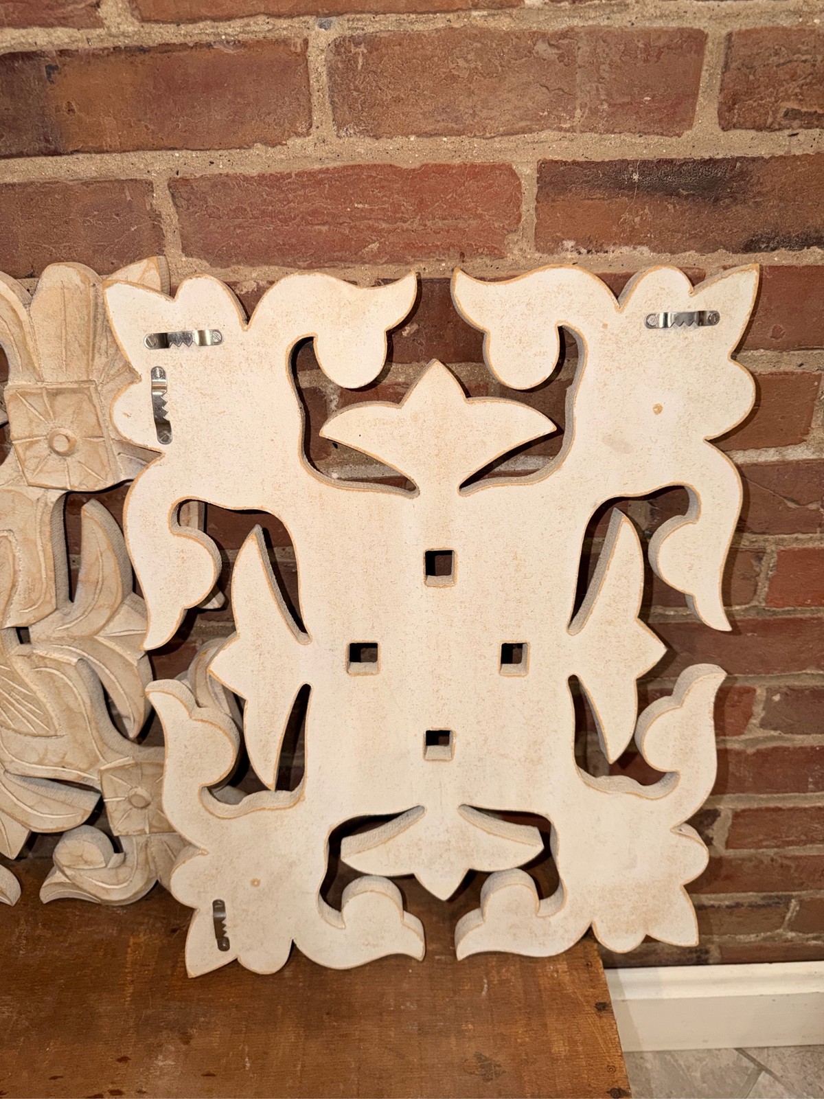 Carved Wood Floral Wall Art Boho White Wash Decor Hanging Aesthetic